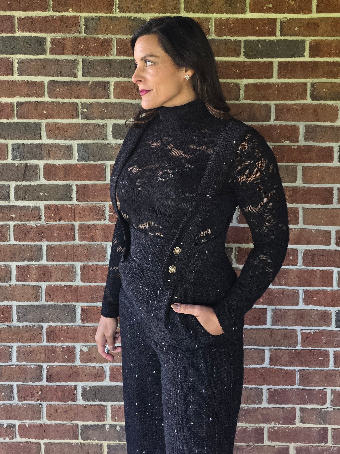 Black Lace Turtleneck Statement Top