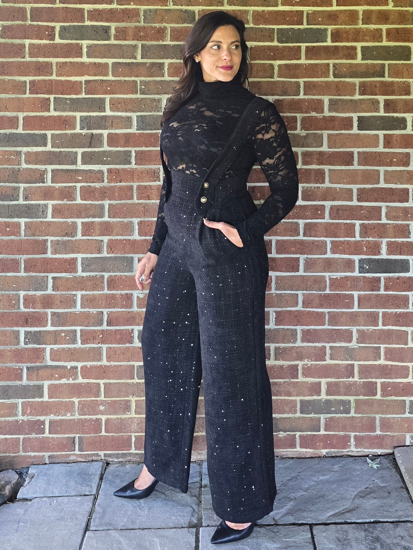 Black Lace Turtleneck Statement Top
