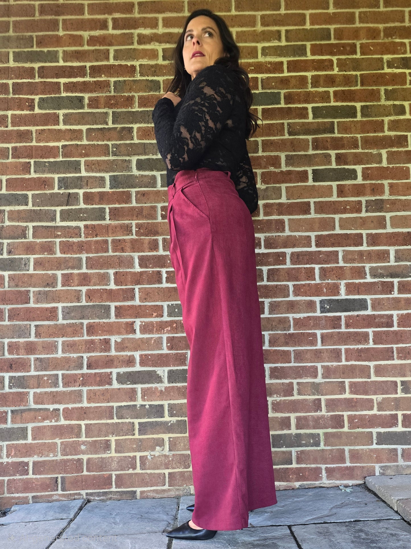 Scalloped Wide Leg Pleated Trouser