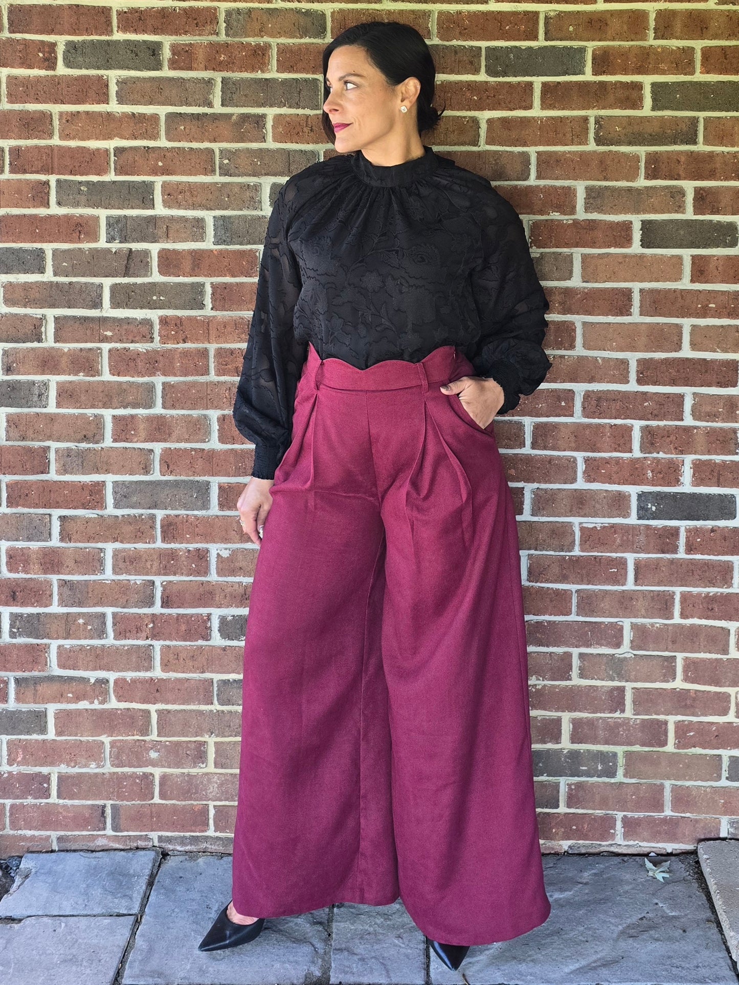 Black Floral Burnout Blouse with Tie Back