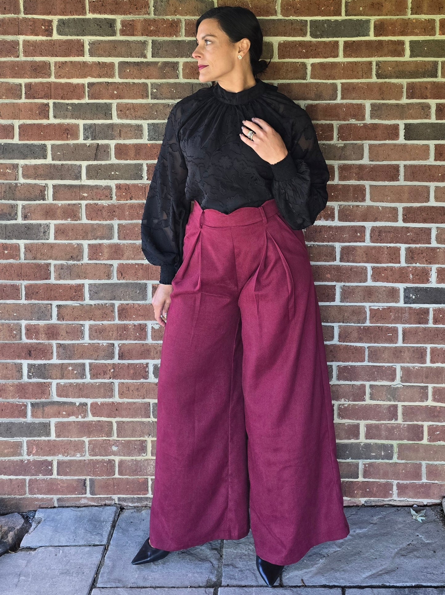 Black Floral Burnout Blouse with Tie Back