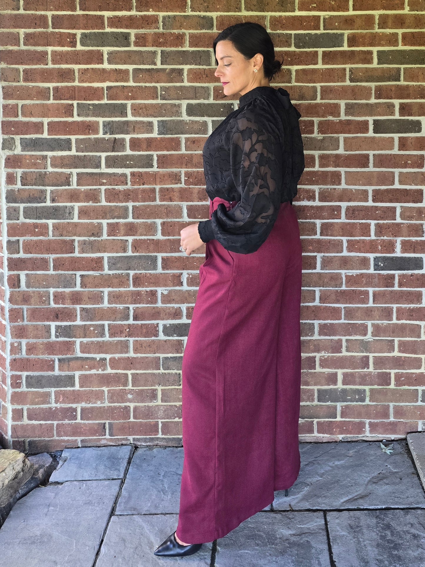 Black Floral Burnout Blouse with Tie Back