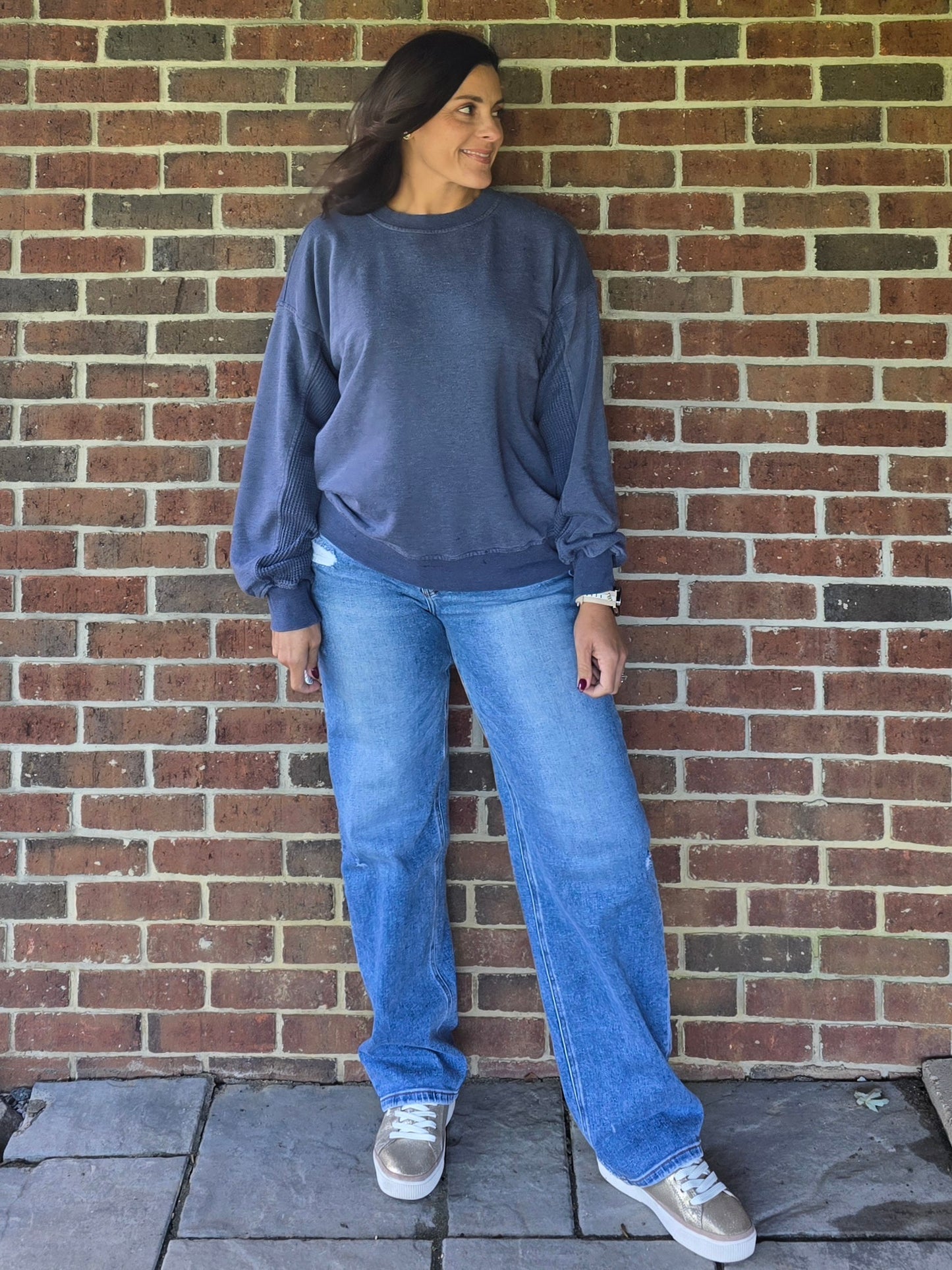 Washed Waffle Contrast Pullover