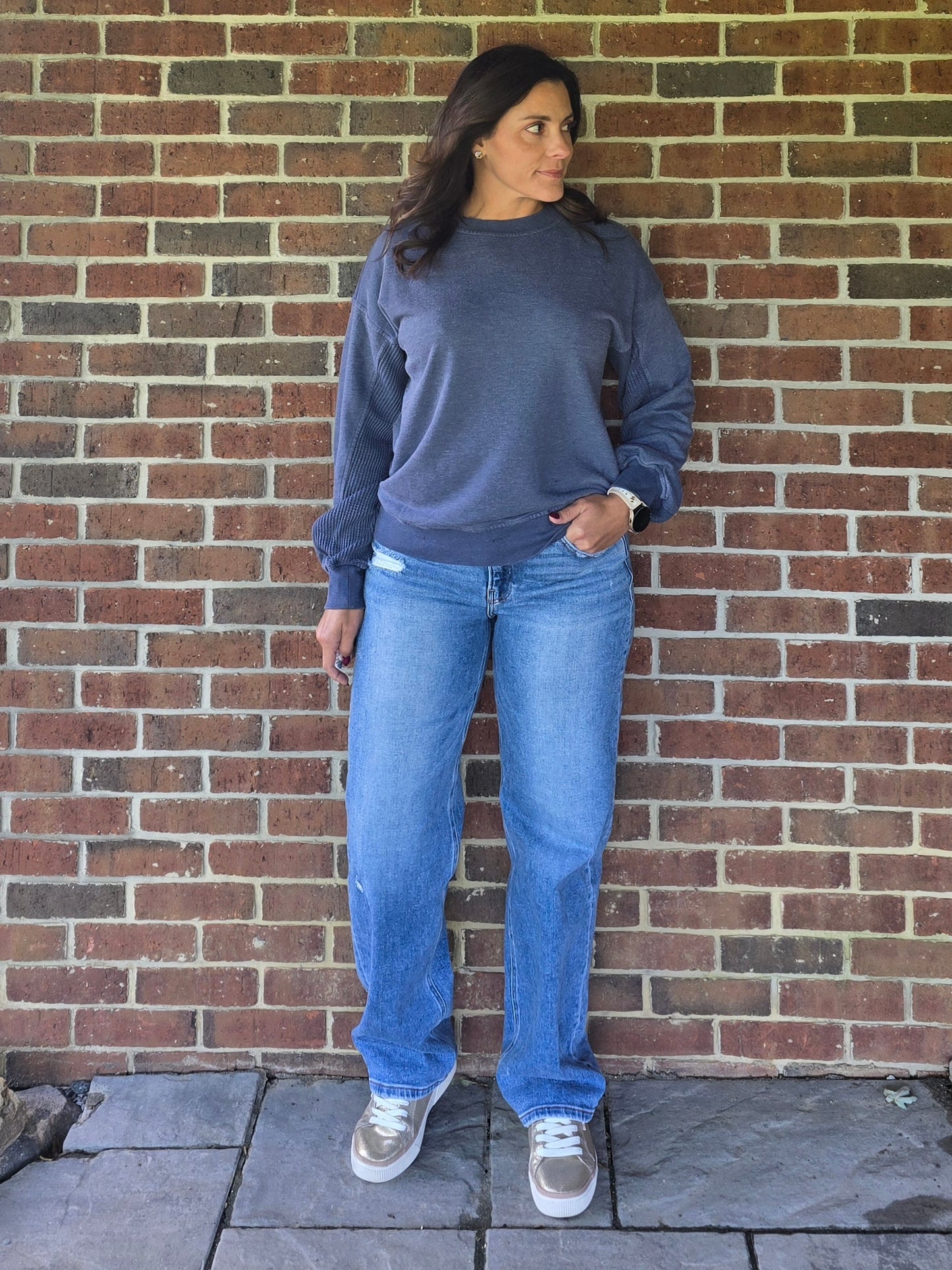 Washed Waffle Contrast Pullover