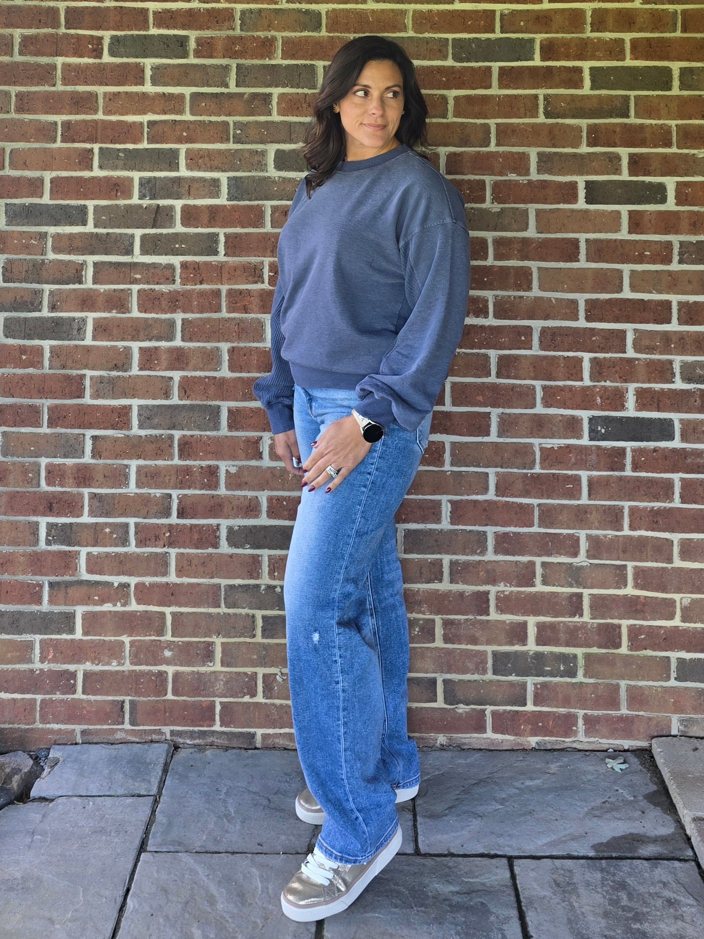 Washed Waffle Contrast Pullover