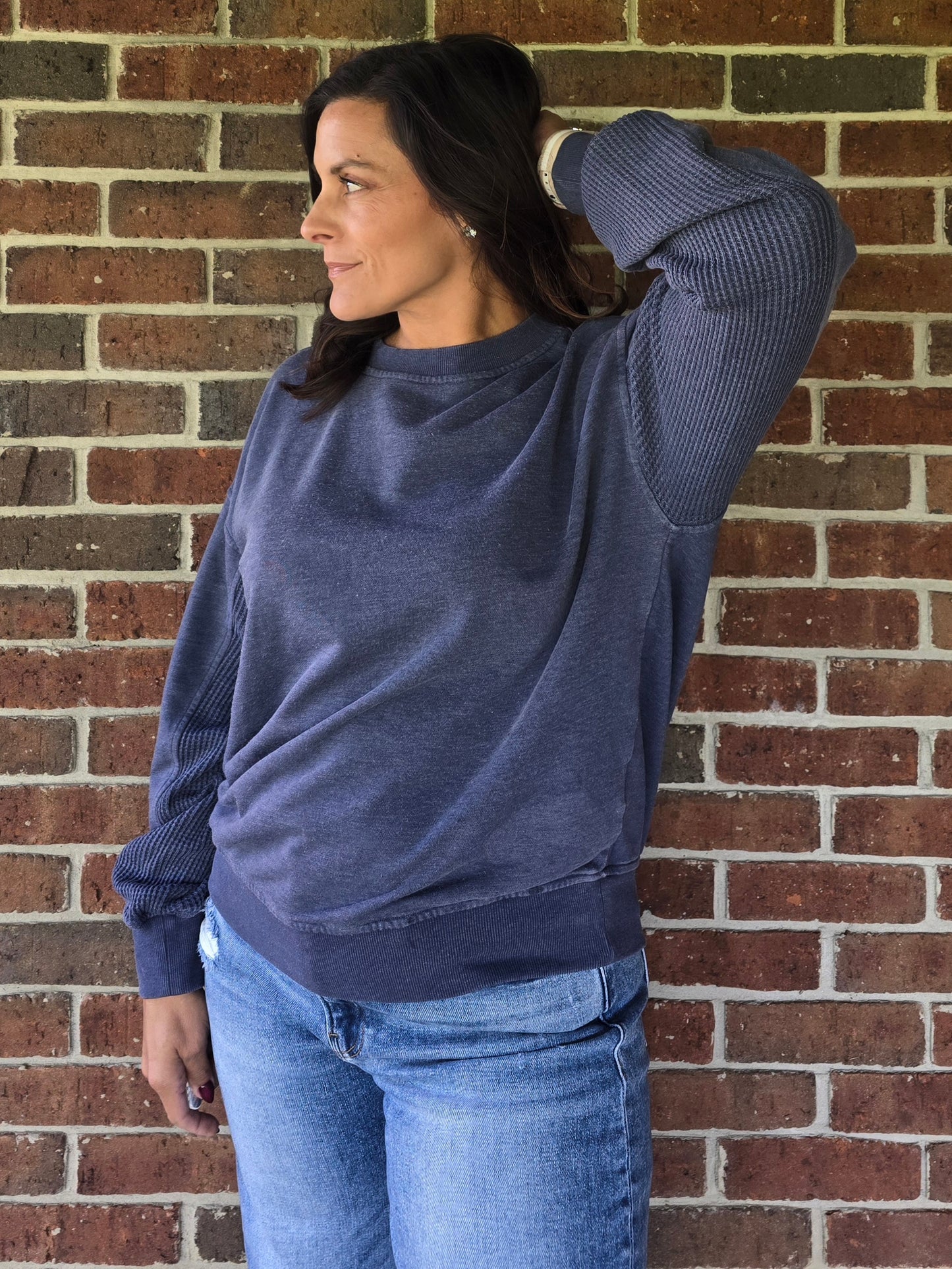 Washed Waffle Contrast Pullover