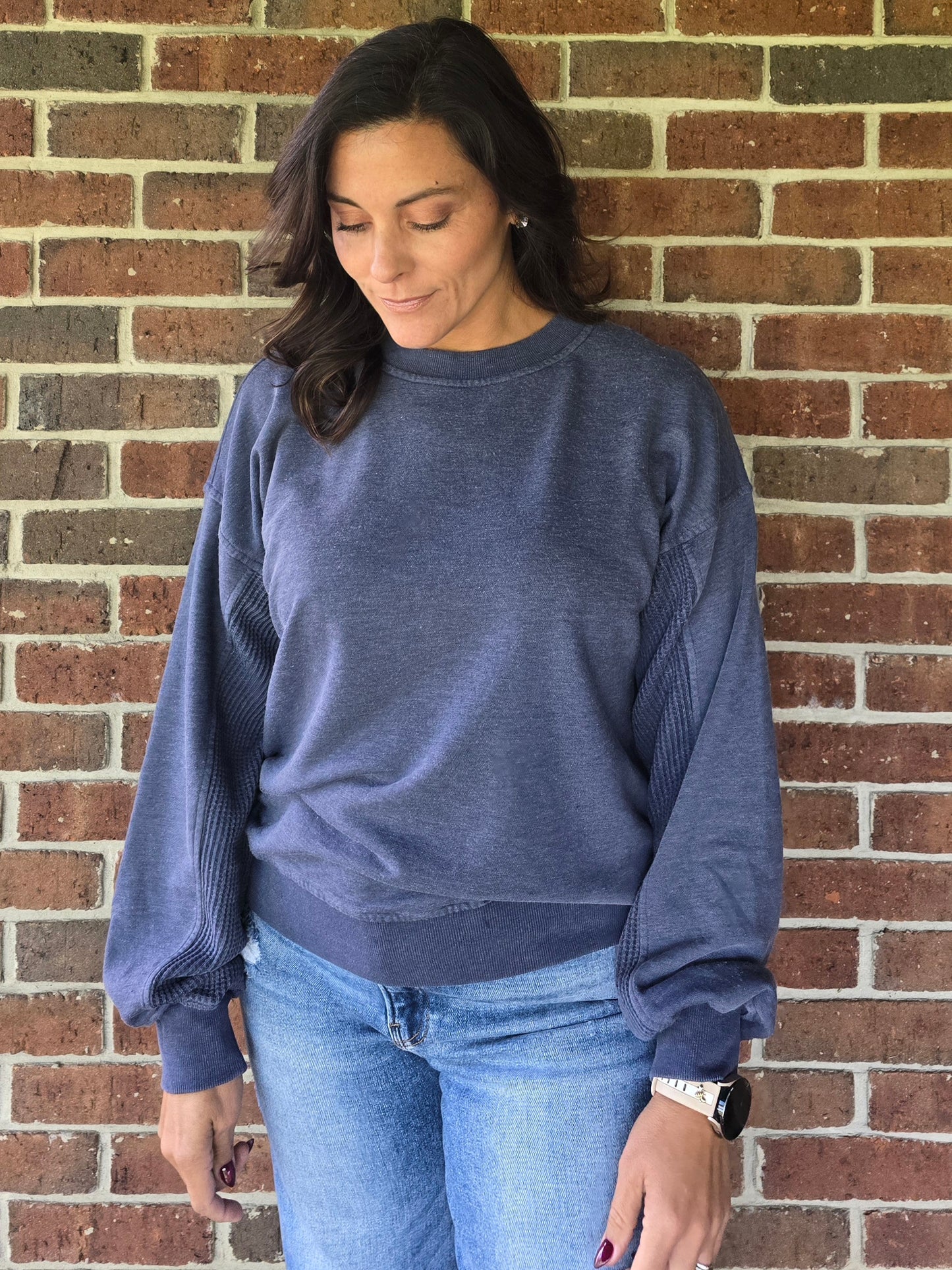 Washed Waffle Contrast Pullover