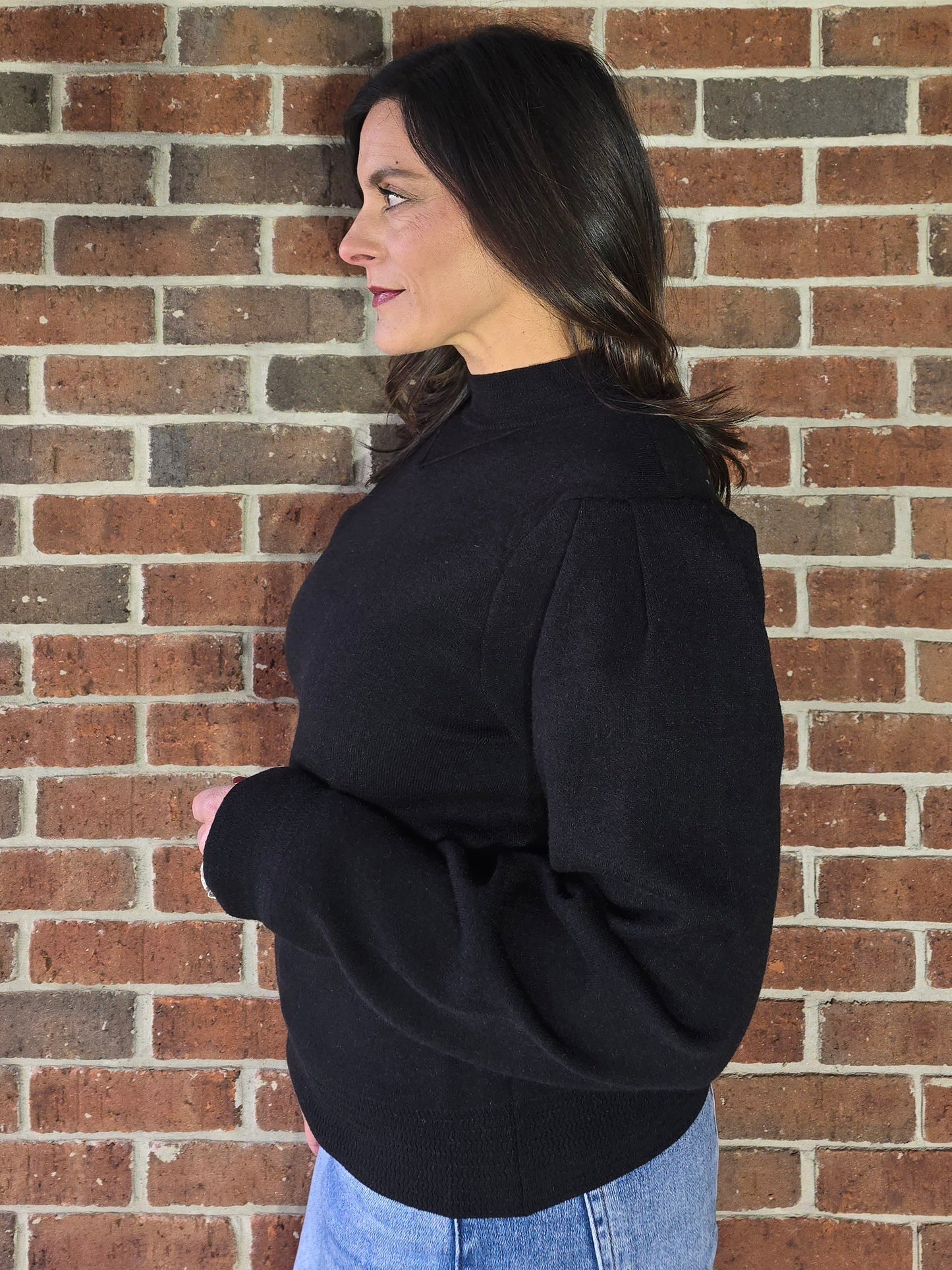 Zig Zag Ribbed Knit Mock Neck Pullover