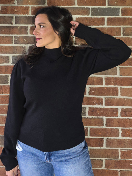 Zig Zag Ribbed Knit Mock Neck Pullover