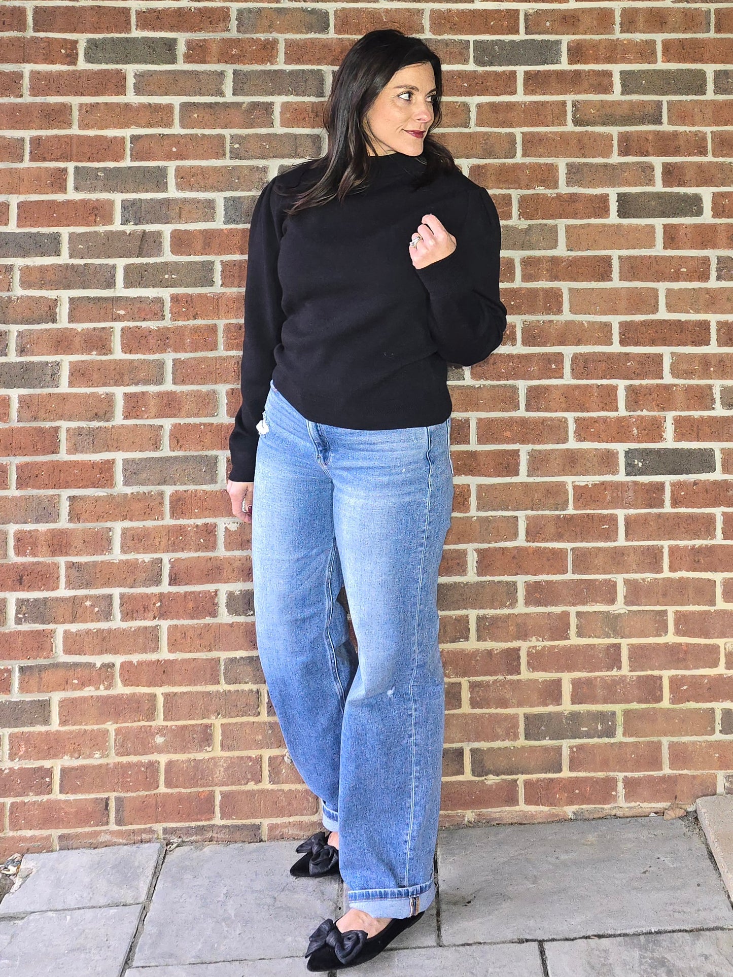 Zig Zag Ribbed Knit Mock Neck Pullover