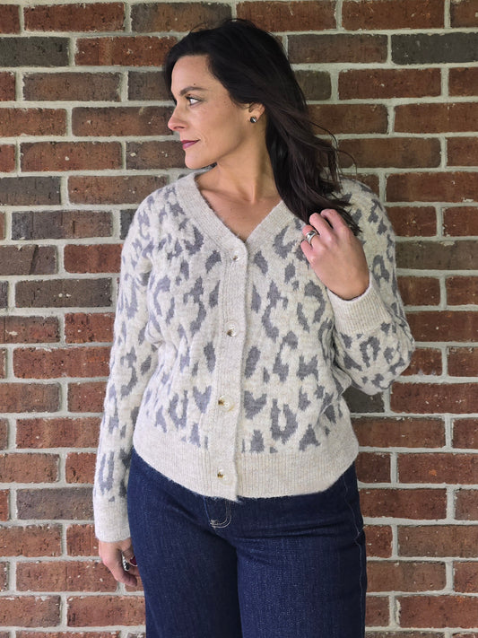 Neutral Leopard Button-Up Cardigan