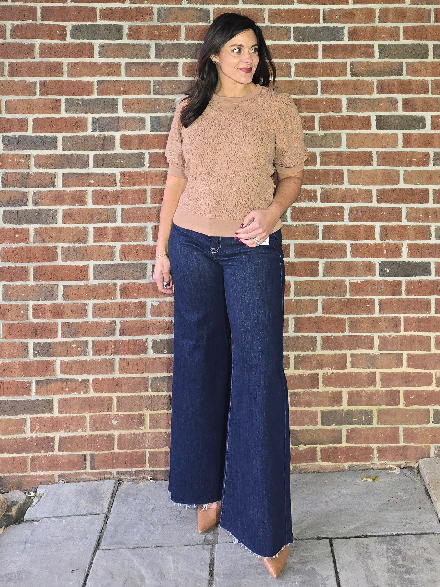 Floral Knit Puff Sleeve Jacquard Sweatshirt