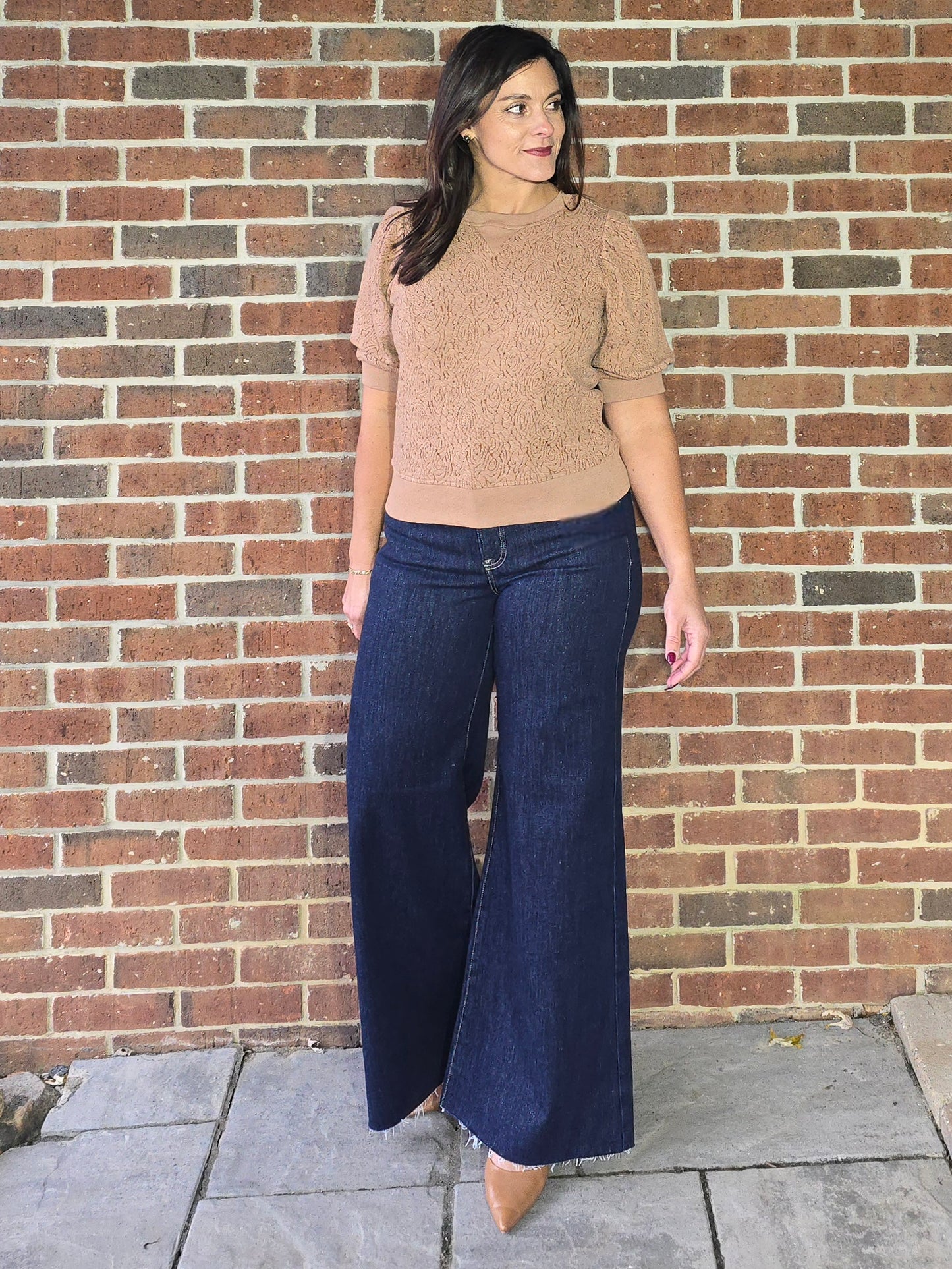 Floral Knit Puff Sleeve Jacquard Sweatshirt