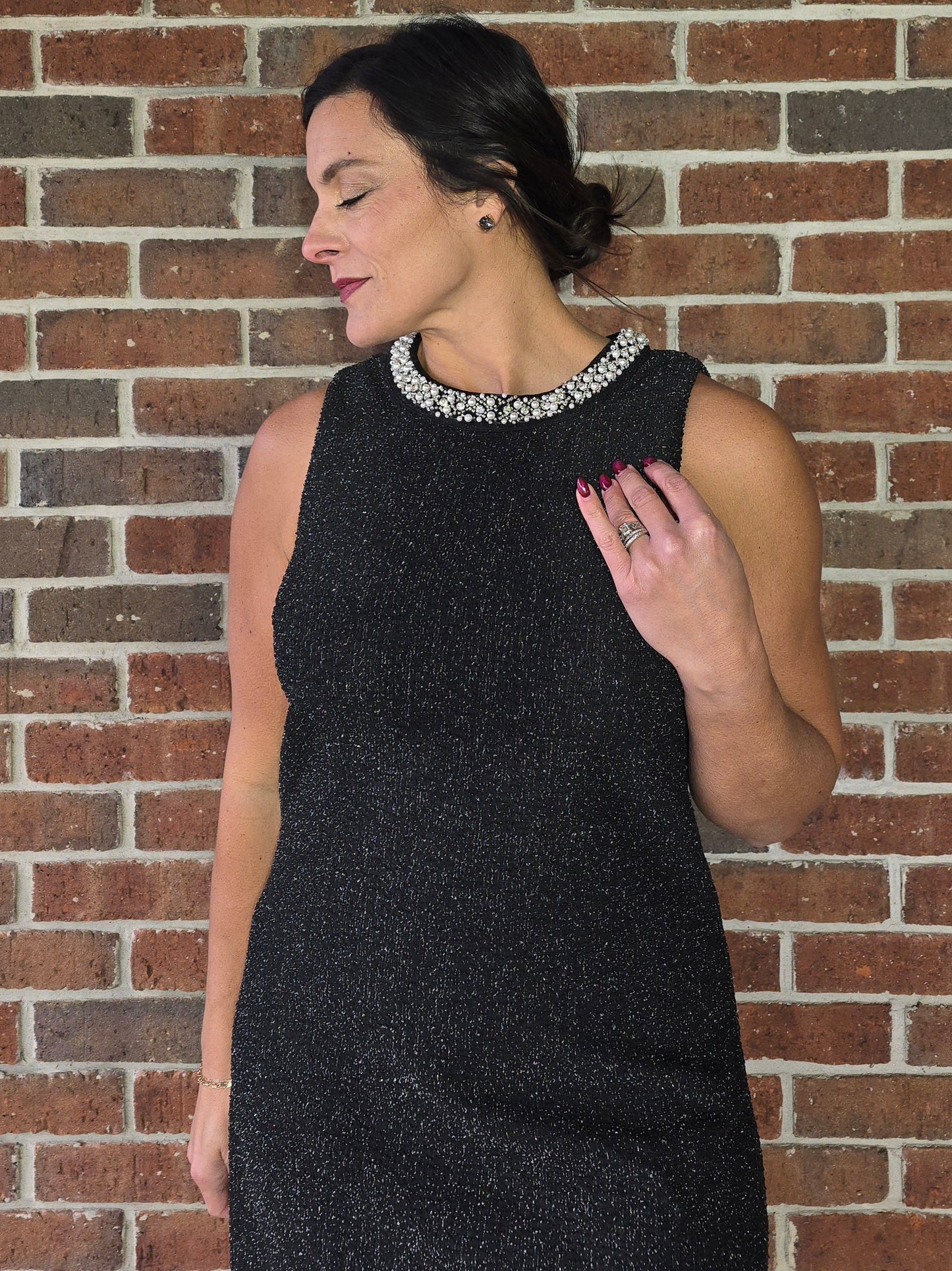 Jewel Neck Stretch Tweed Dress