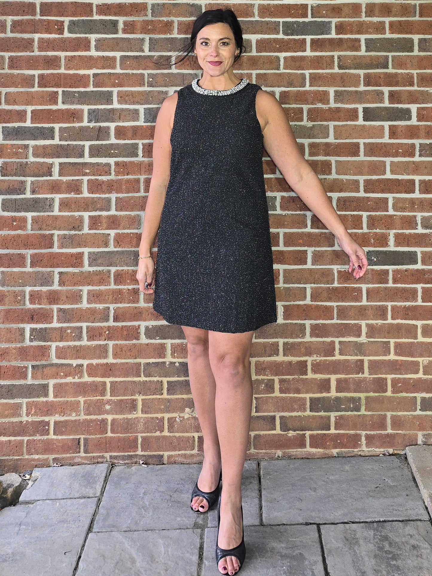 Jewel Neck Stretch Tweed Dress
