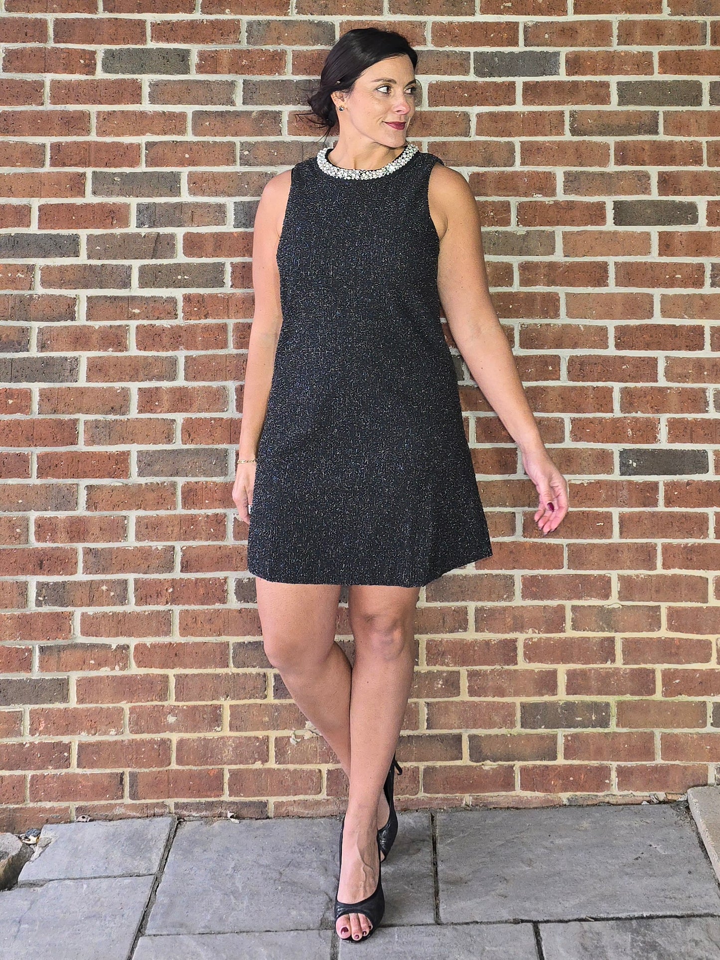 Jewel Neck Stretch Tweed Dress