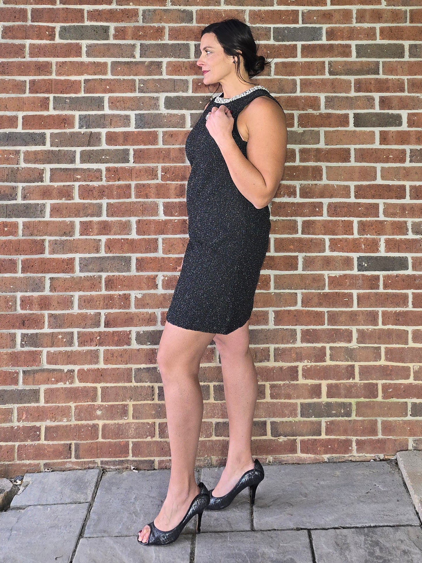 Jewel Neck Stretch Tweed Dress