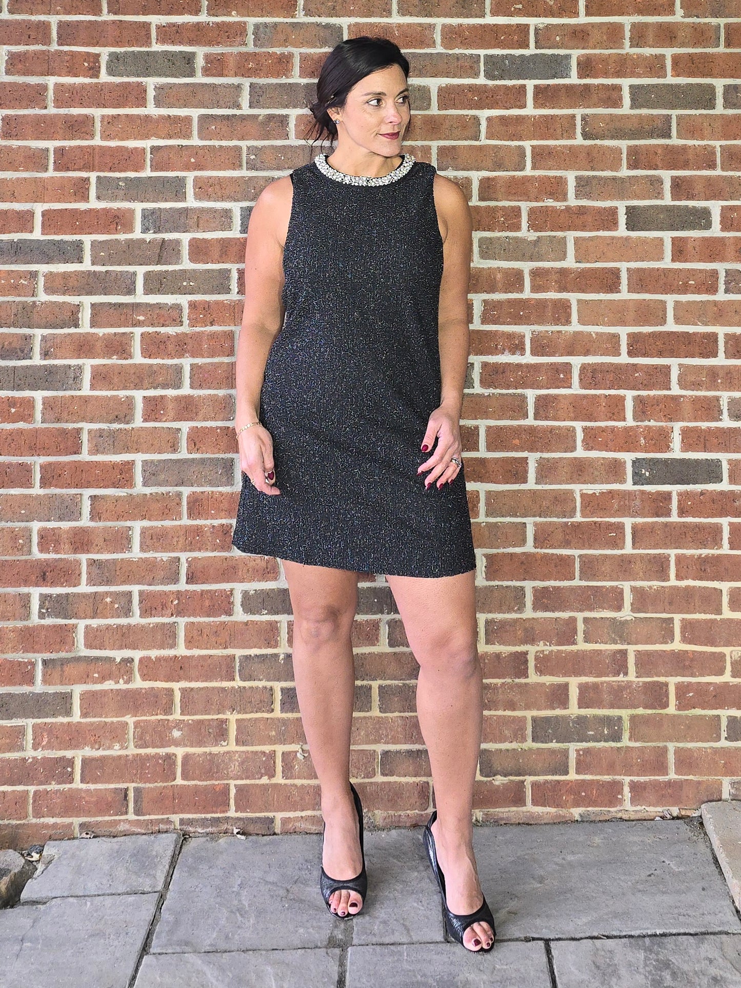 Jewel Neck Stretch Tweed Dress