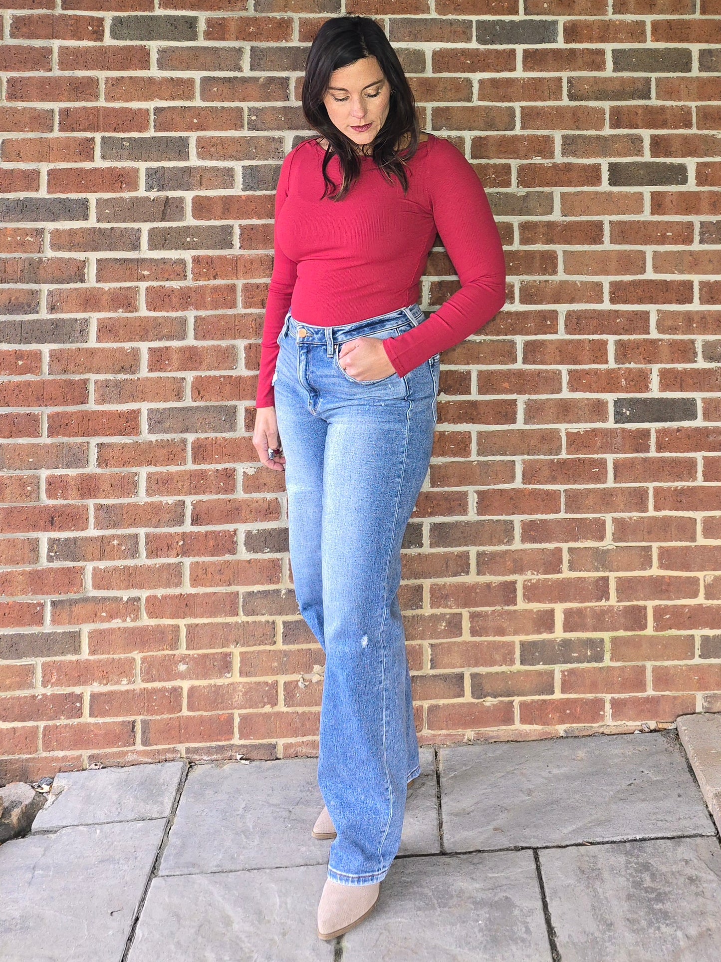 Cranberry Micro Rib Boat Neck Bodysuit