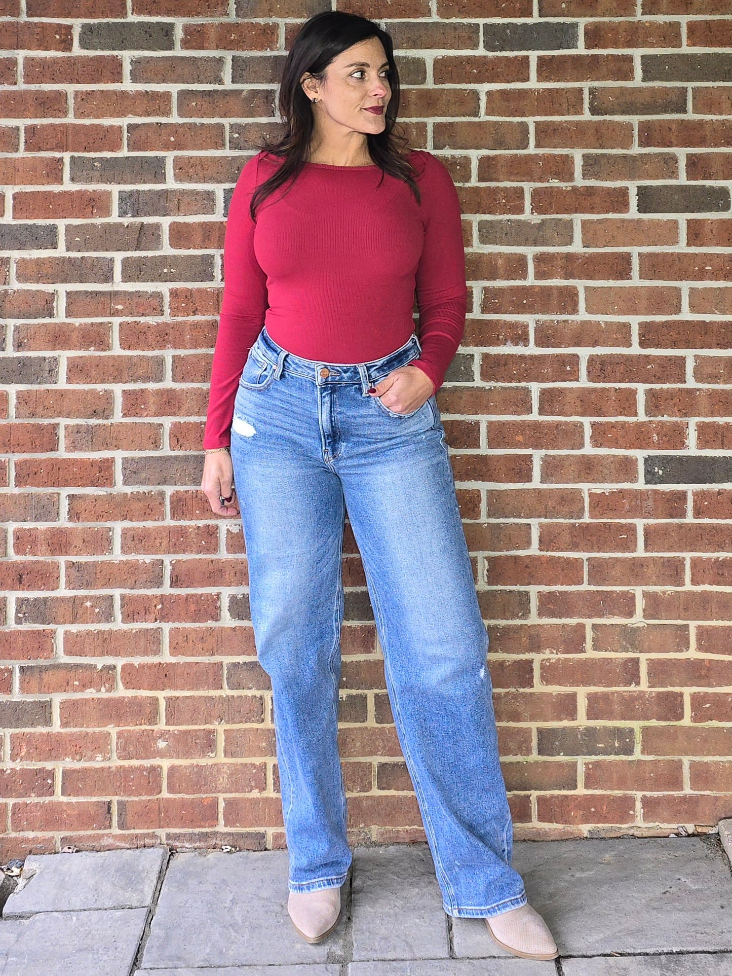 Cranberry Micro Rib Boat Neck Bodysuit