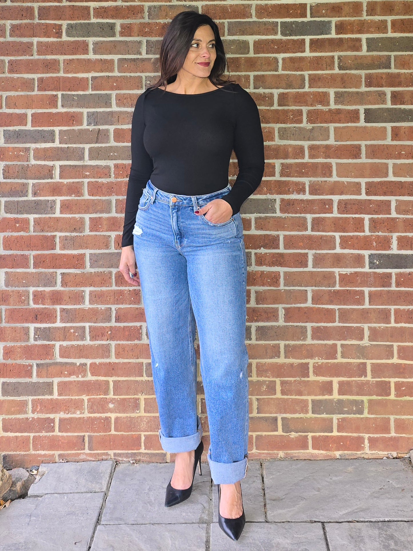 Black Micro Rib Boat Neck Bodysuit