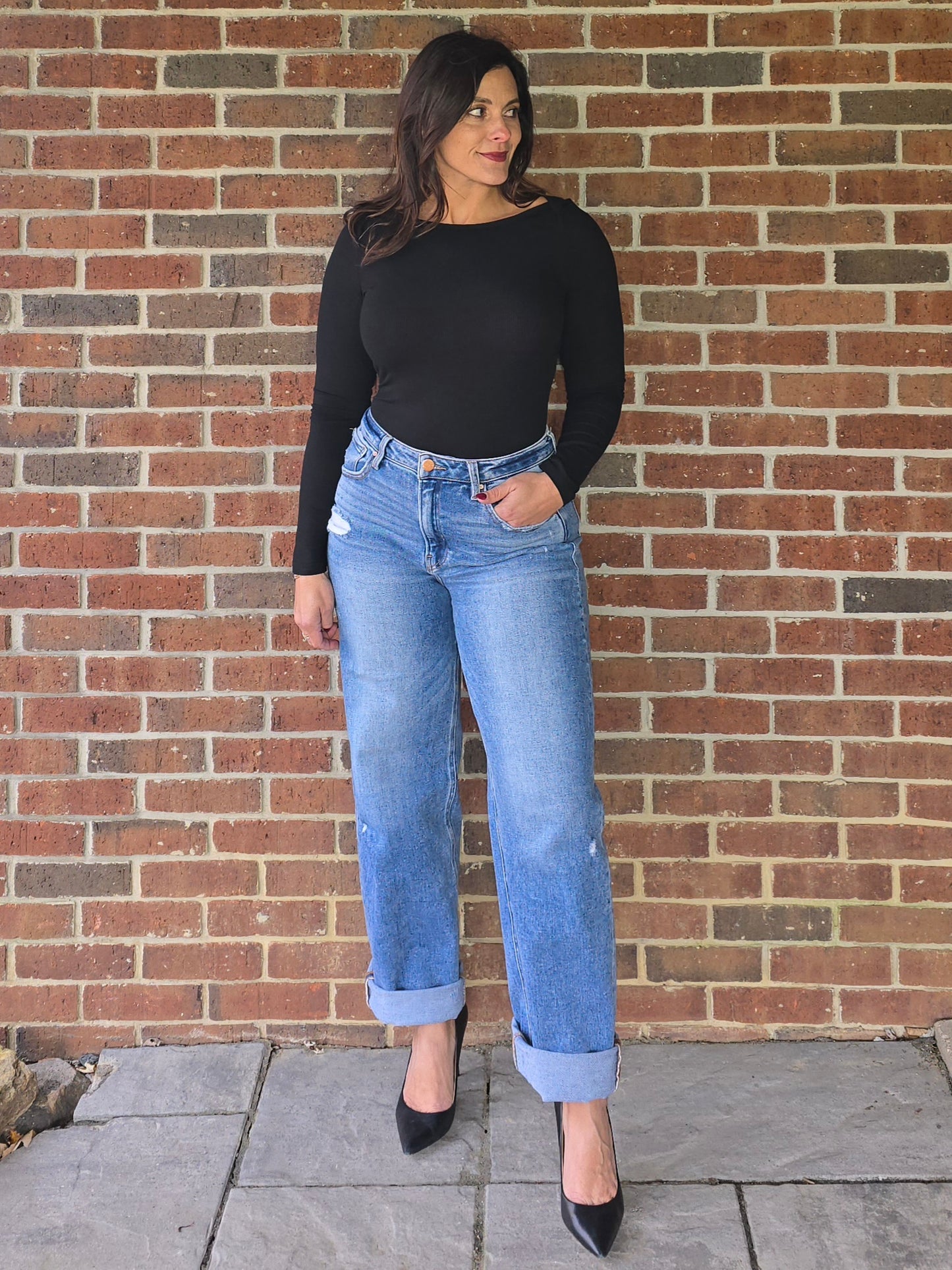 Black Micro Rib Boat Neck Bodysuit