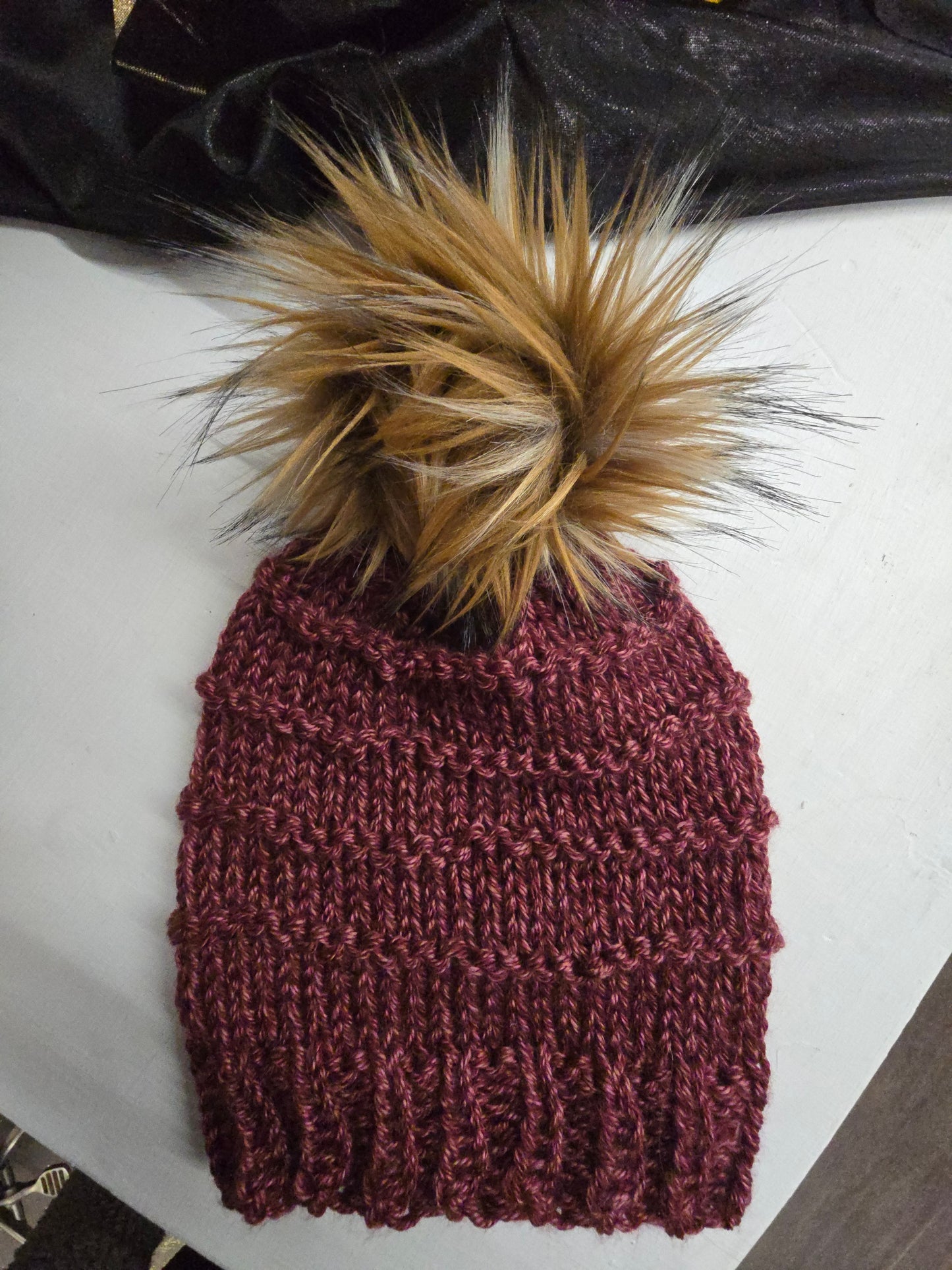 Handmade Knit Slouchy Beanie with Pom