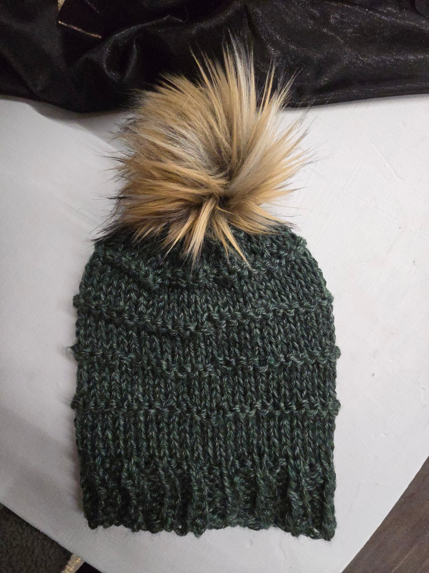 Handmade Knit Slouchy Beanie with Pom