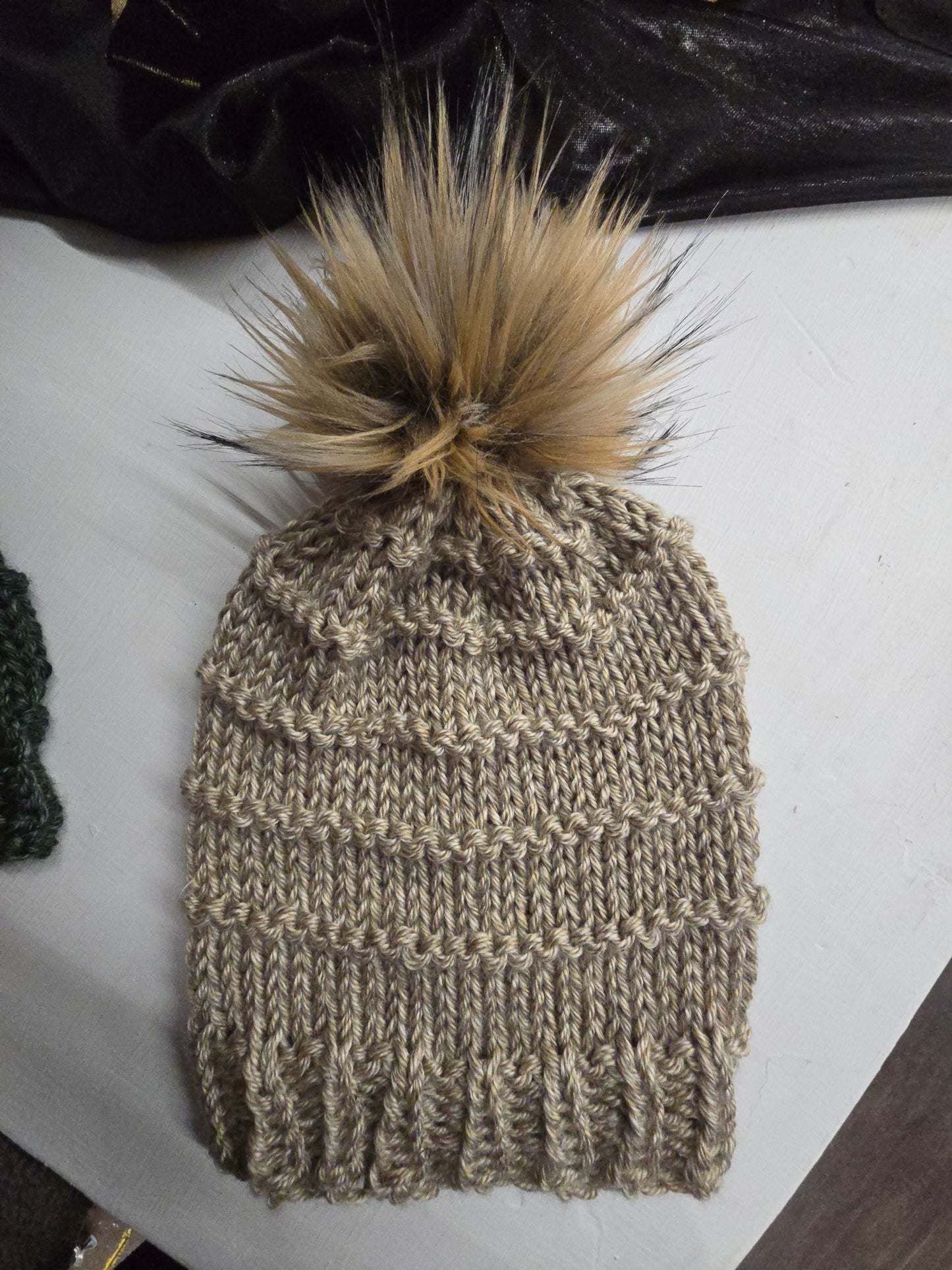 Handmade Knit Slouchy Beanie with Pom