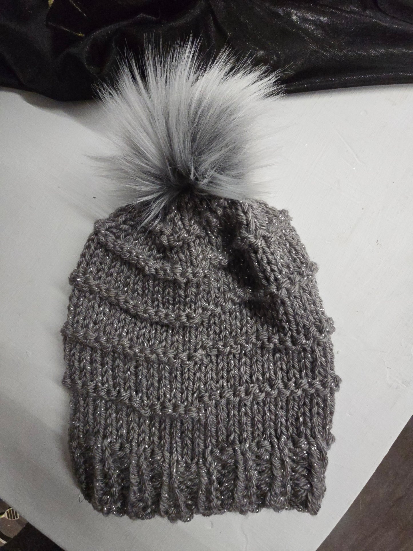 Handmade Knit Slouchy Beanie with Pom