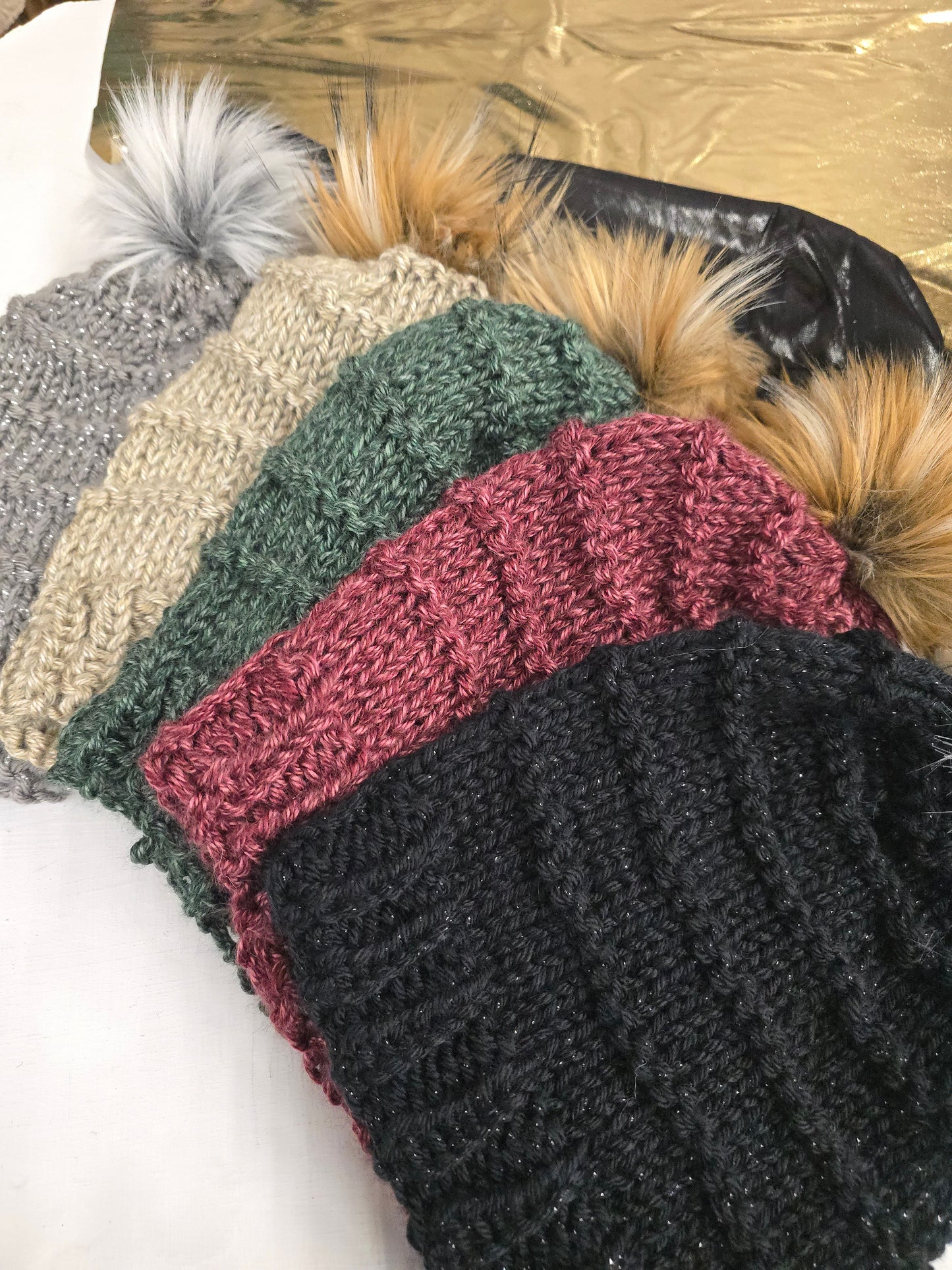 Handmade Knit Slouchy Beanie with Pom