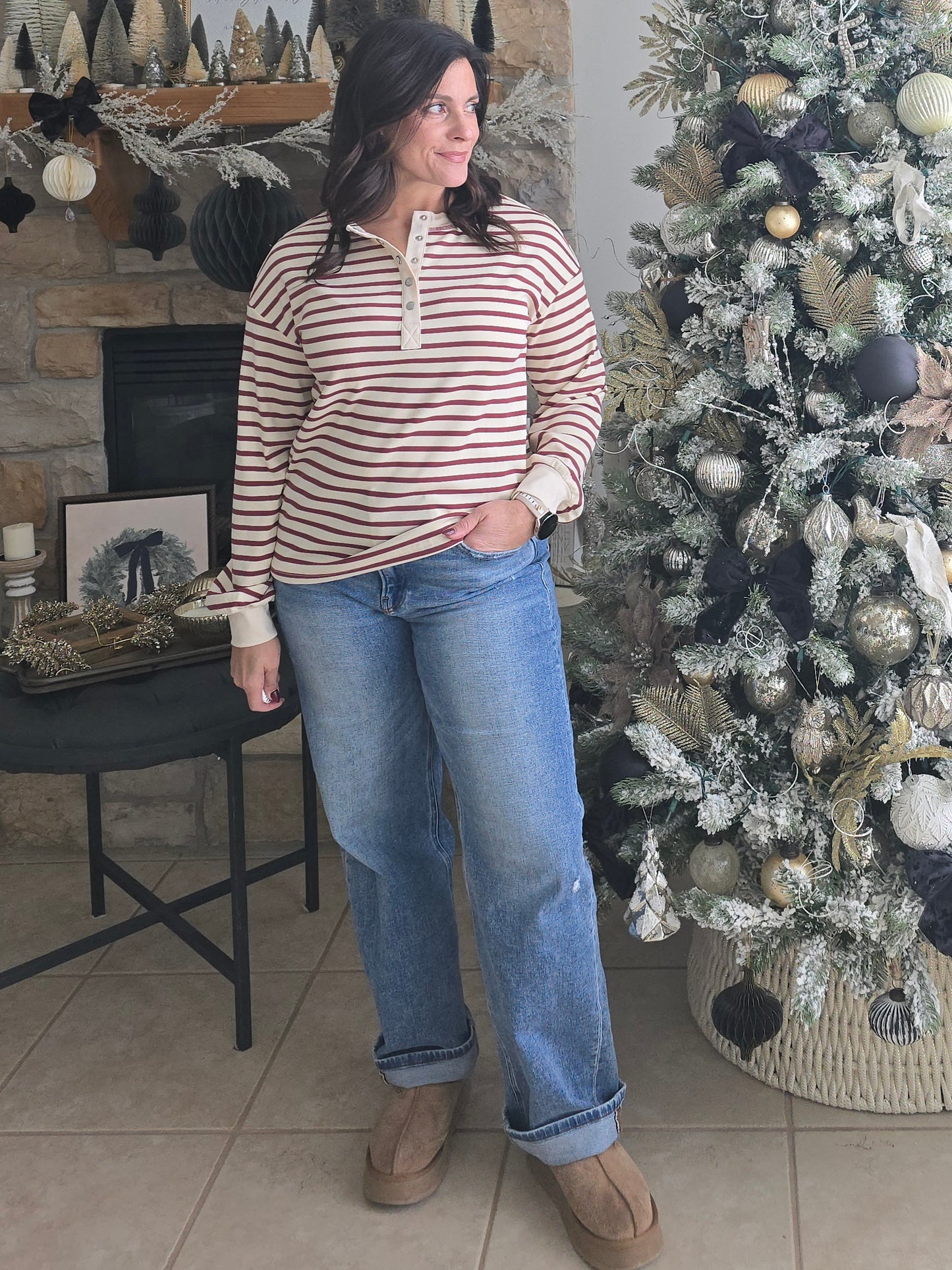 Striped Henley Snap Top