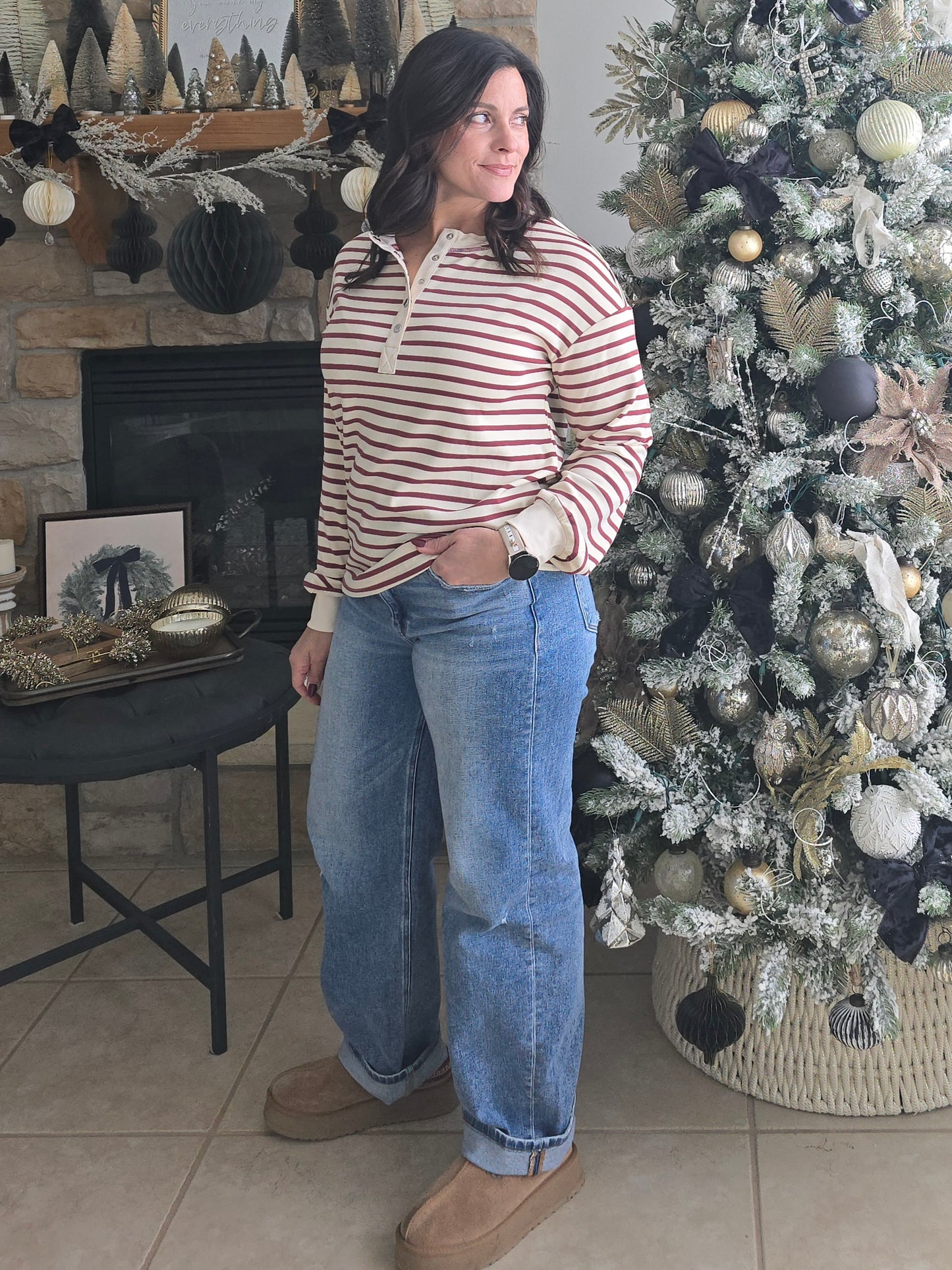 Striped Henley Snap Top