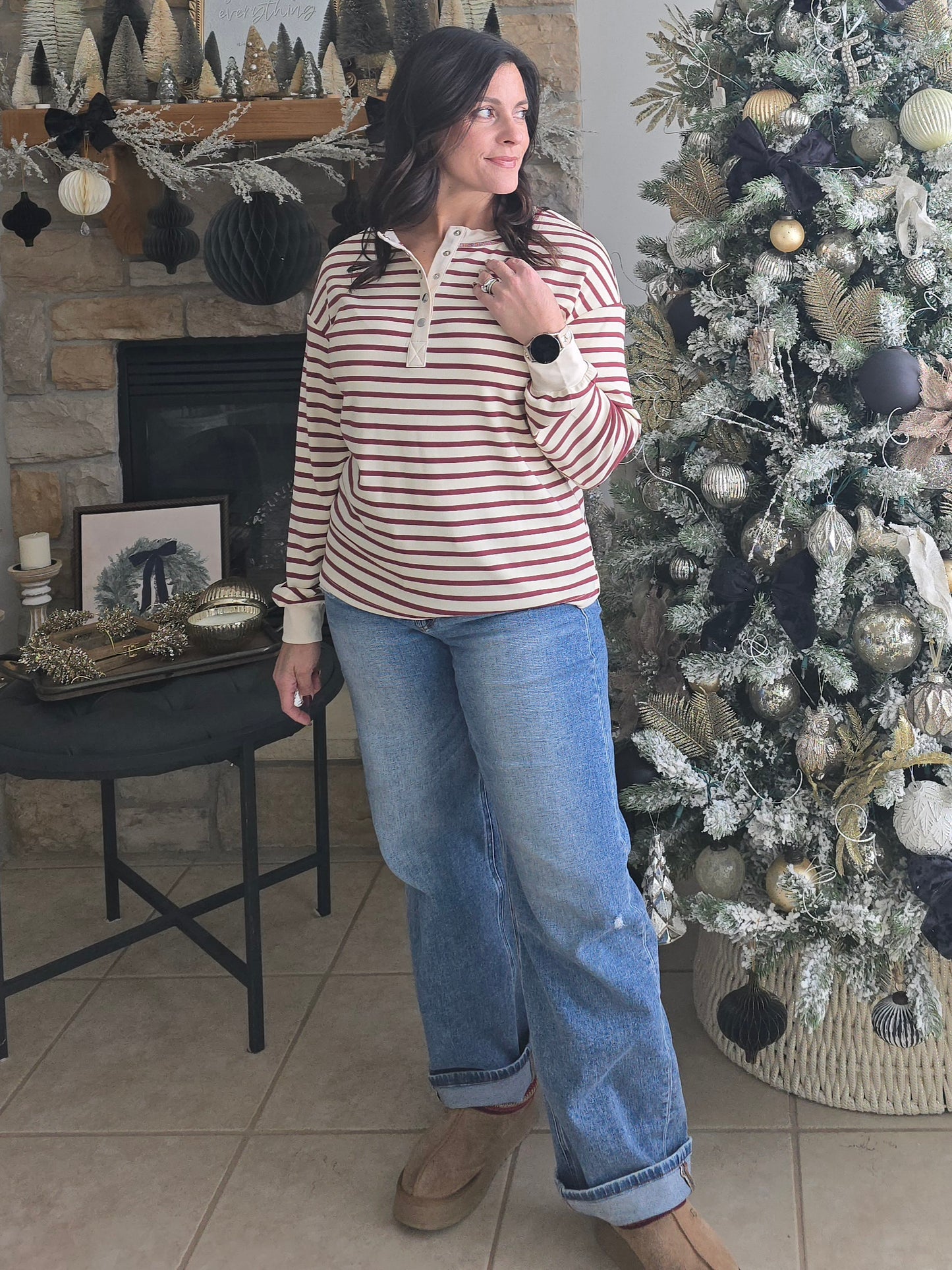 Striped Henley Snap Top