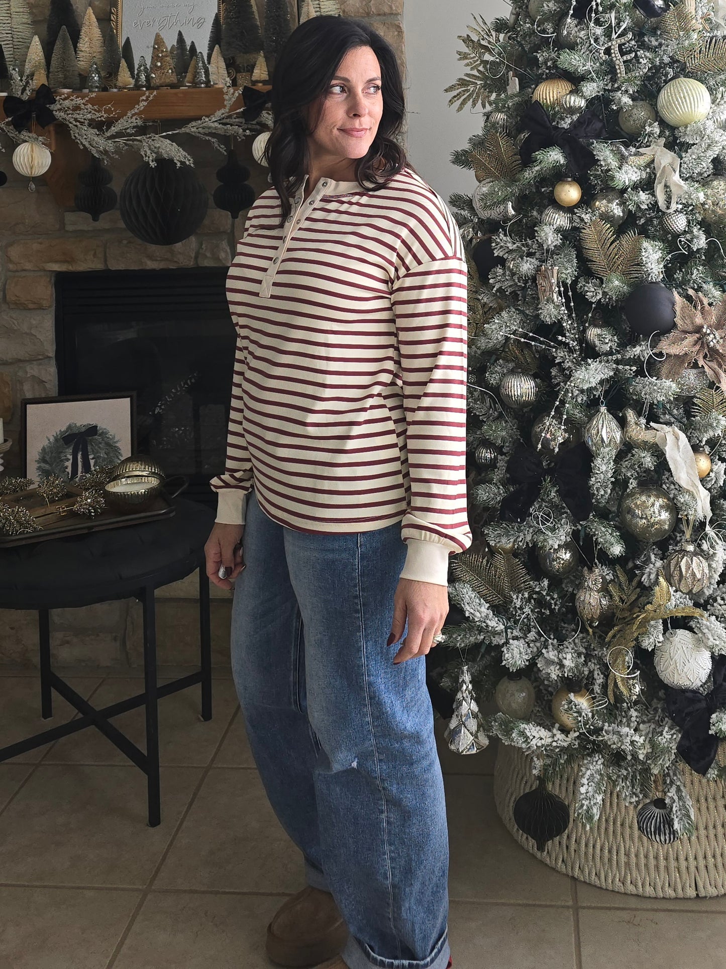 Striped Henley Snap Top