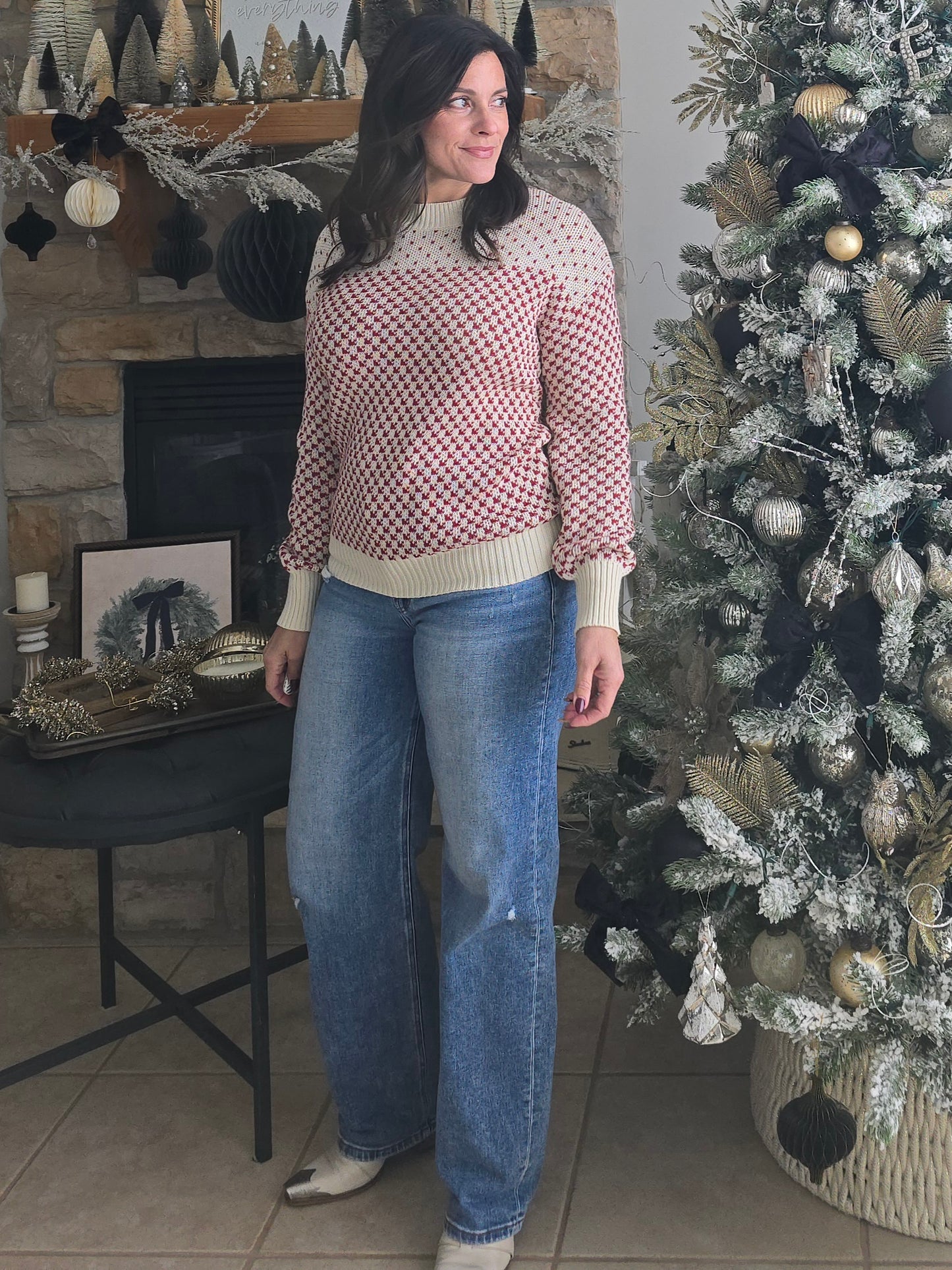 Cream + Wine Knit Sweater