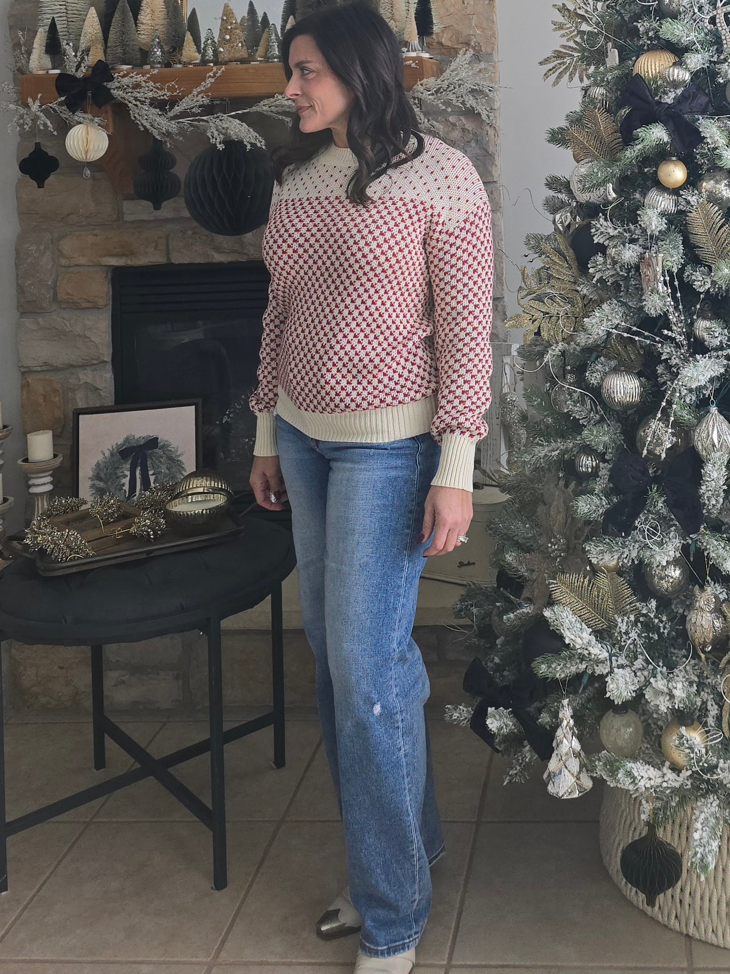 Cream + Wine Knit Sweater