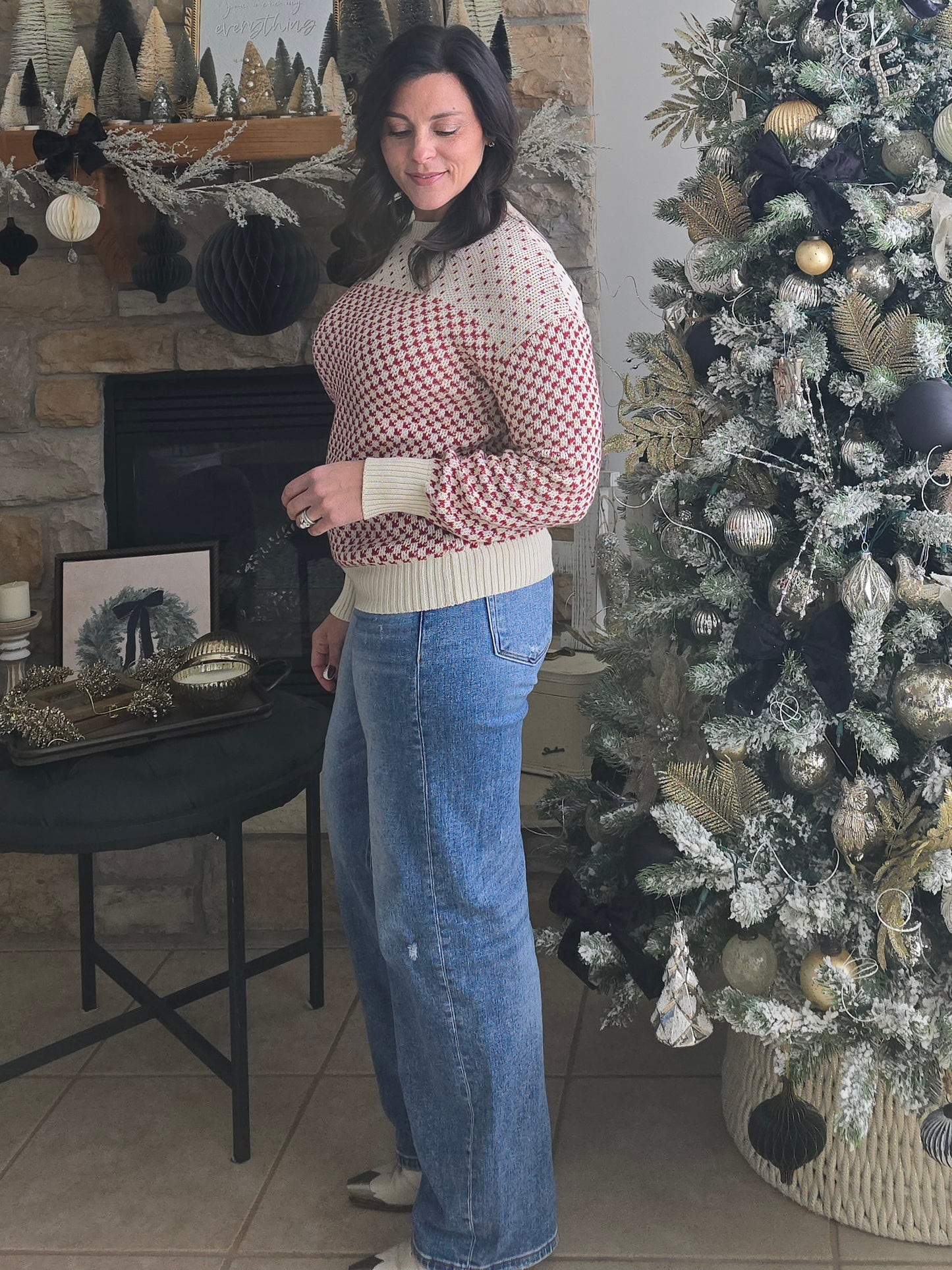 Cream + Wine Knit Sweater