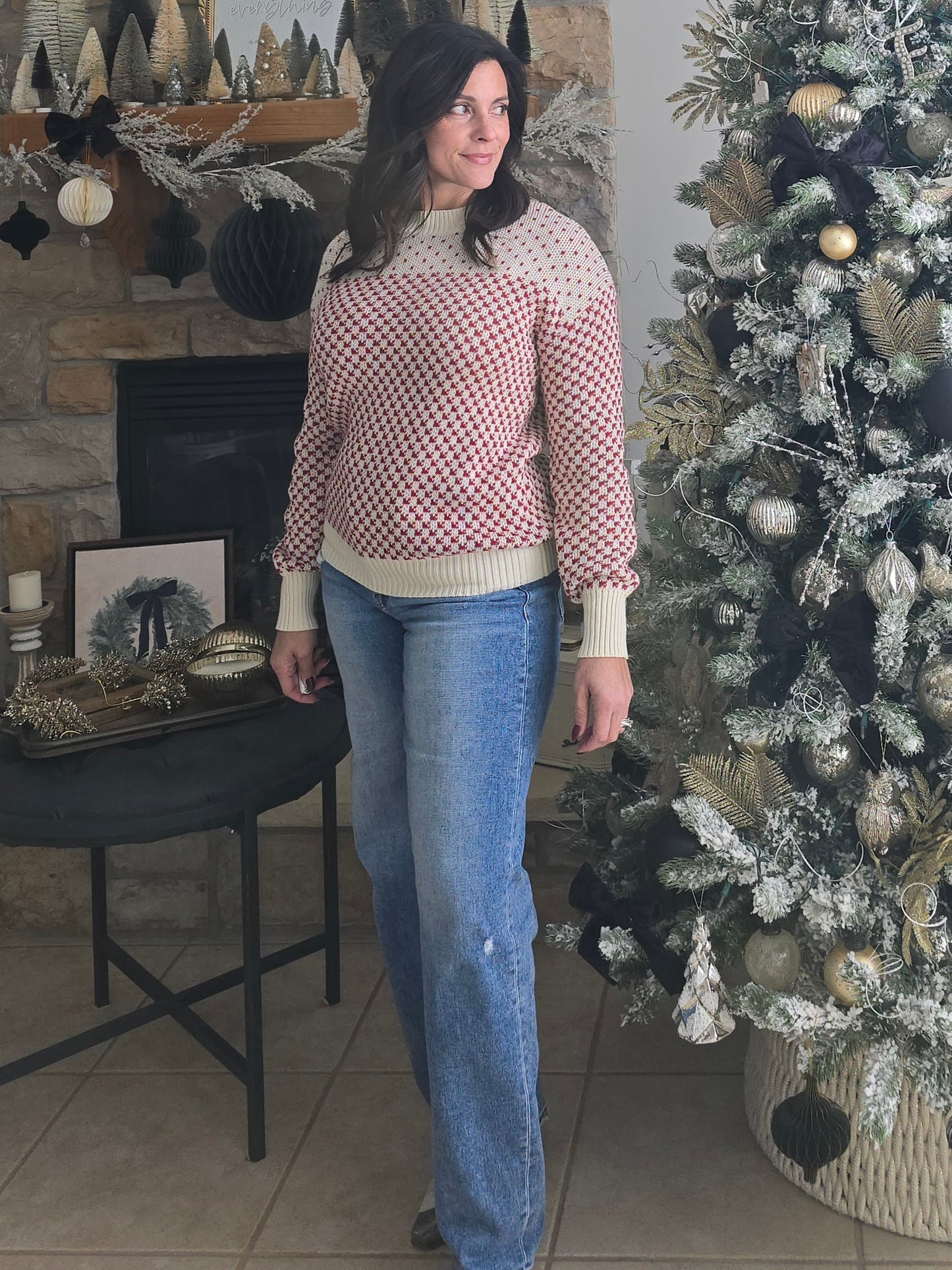 Cream + Wine Knit Sweater