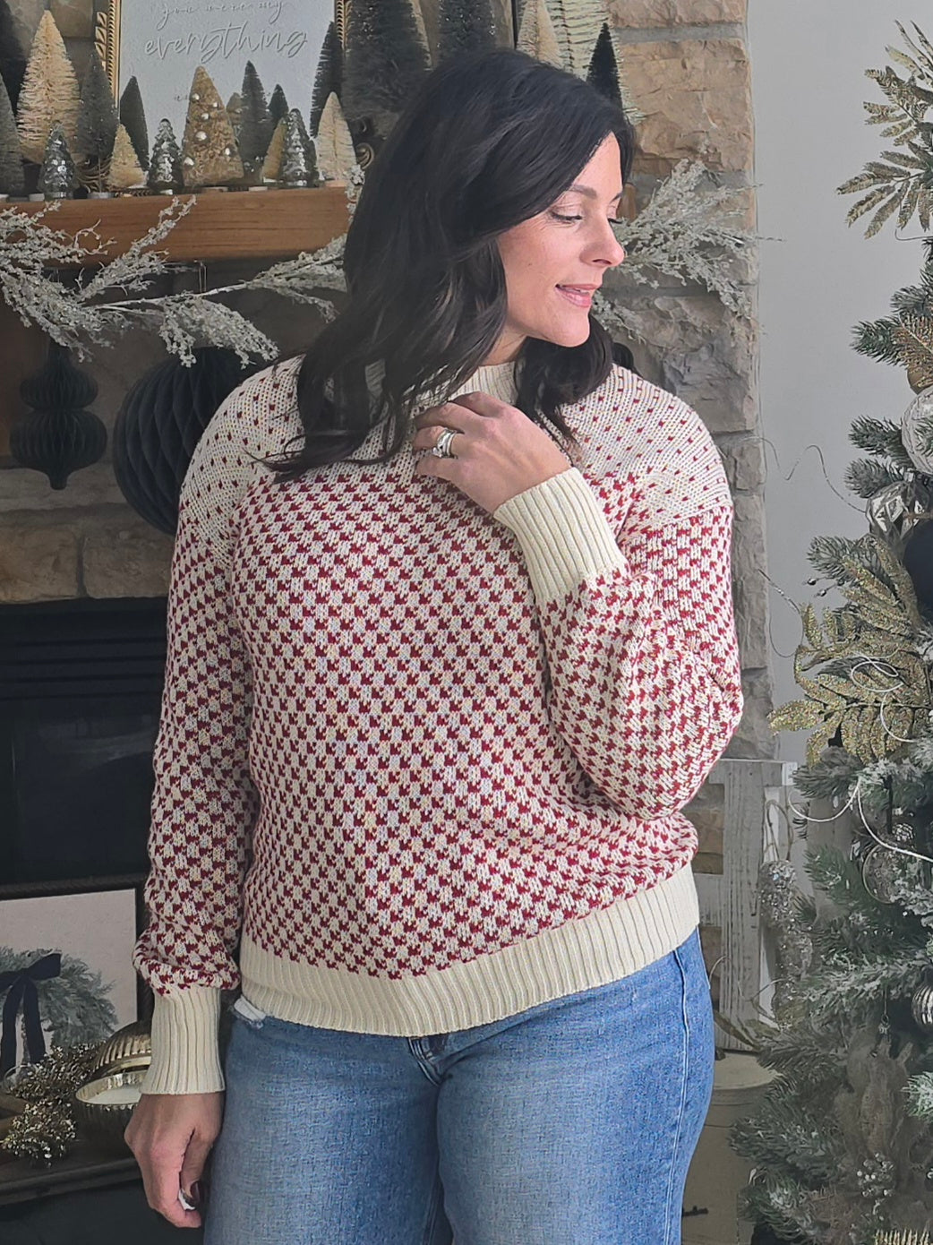 Cream + Wine Knit Sweater