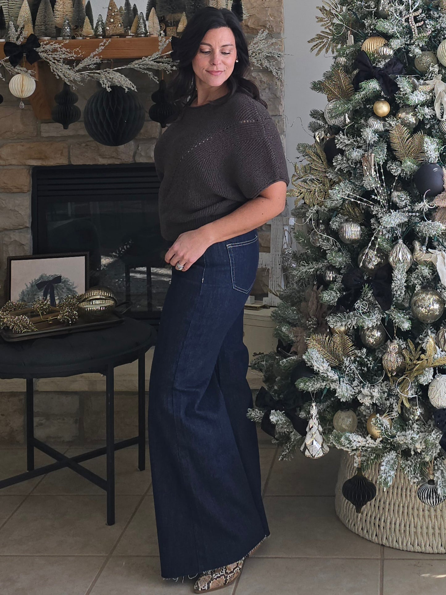 Pointelle Knit Short Sleeve Sweater