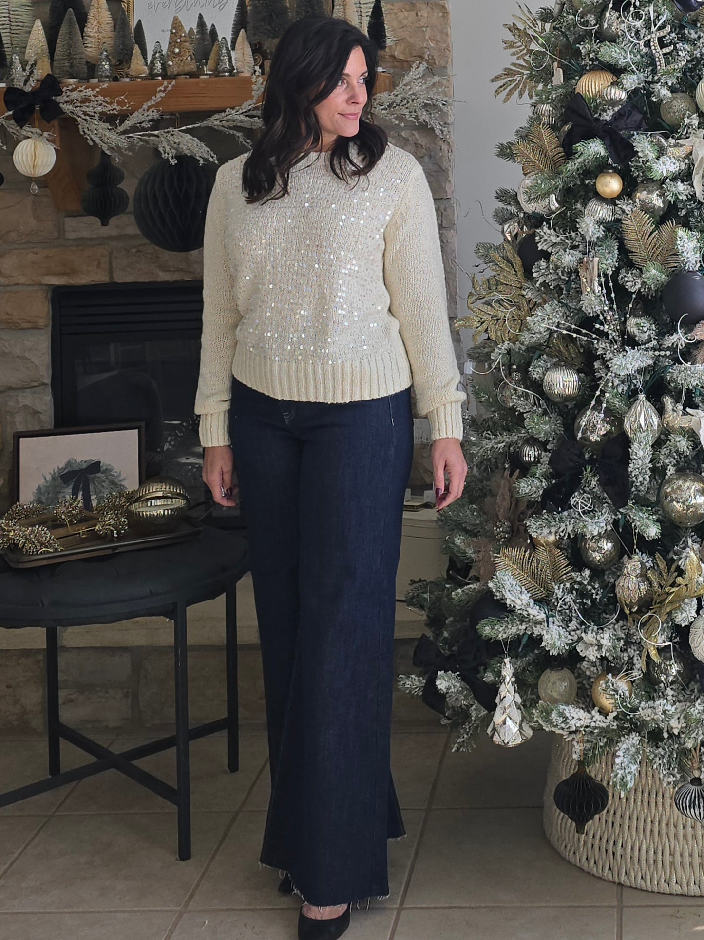 Winter White Sequin Knit Sweater
