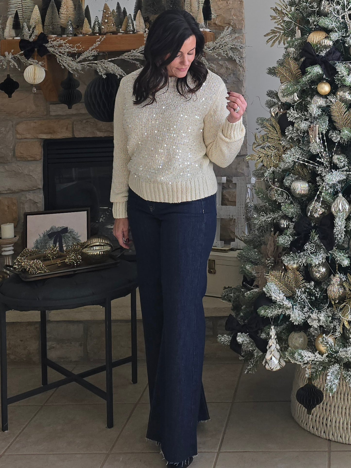 Winter White Sequin Knit Sweater