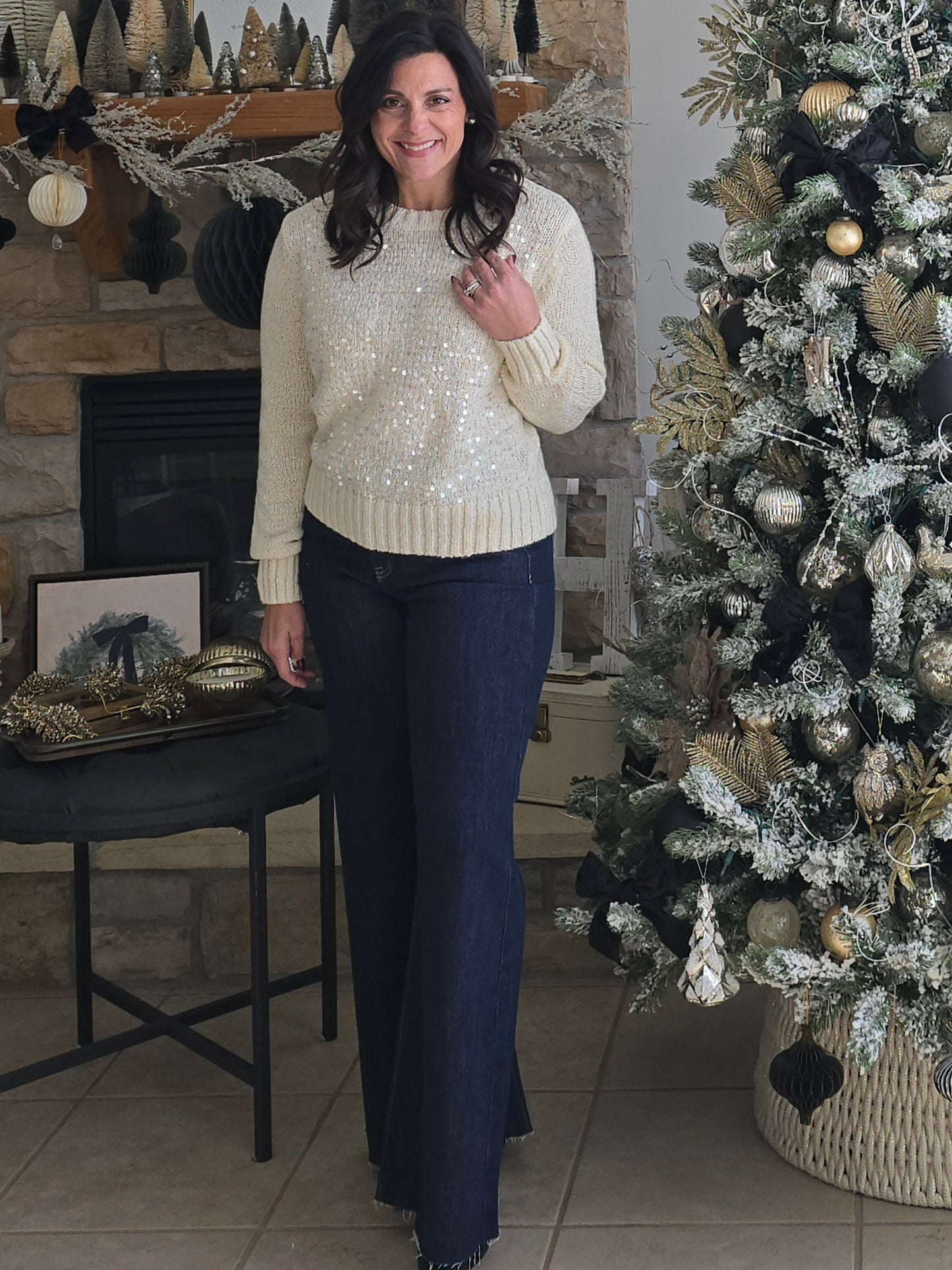 Winter White Sequin Knit Sweater