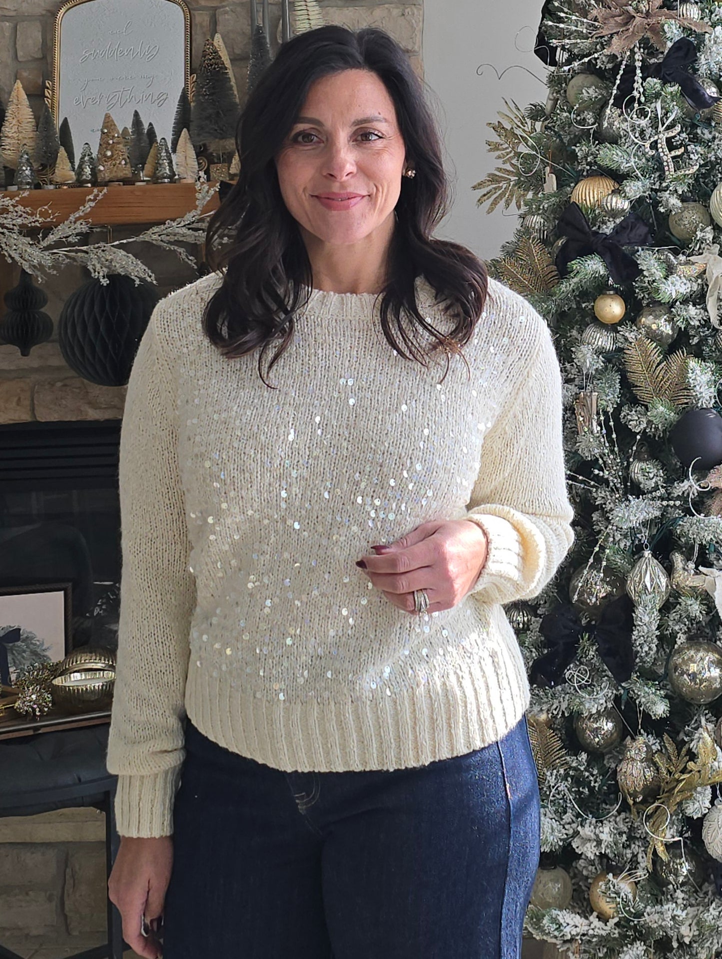 Winter White Sequin Knit Sweater