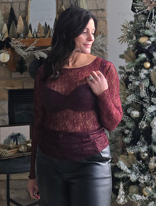 Mulberry Sheer Lace Long Sleeve Top