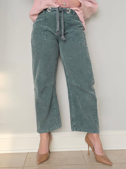 Vintage Washed Corduroy Drawstring Barrel Leg Pants