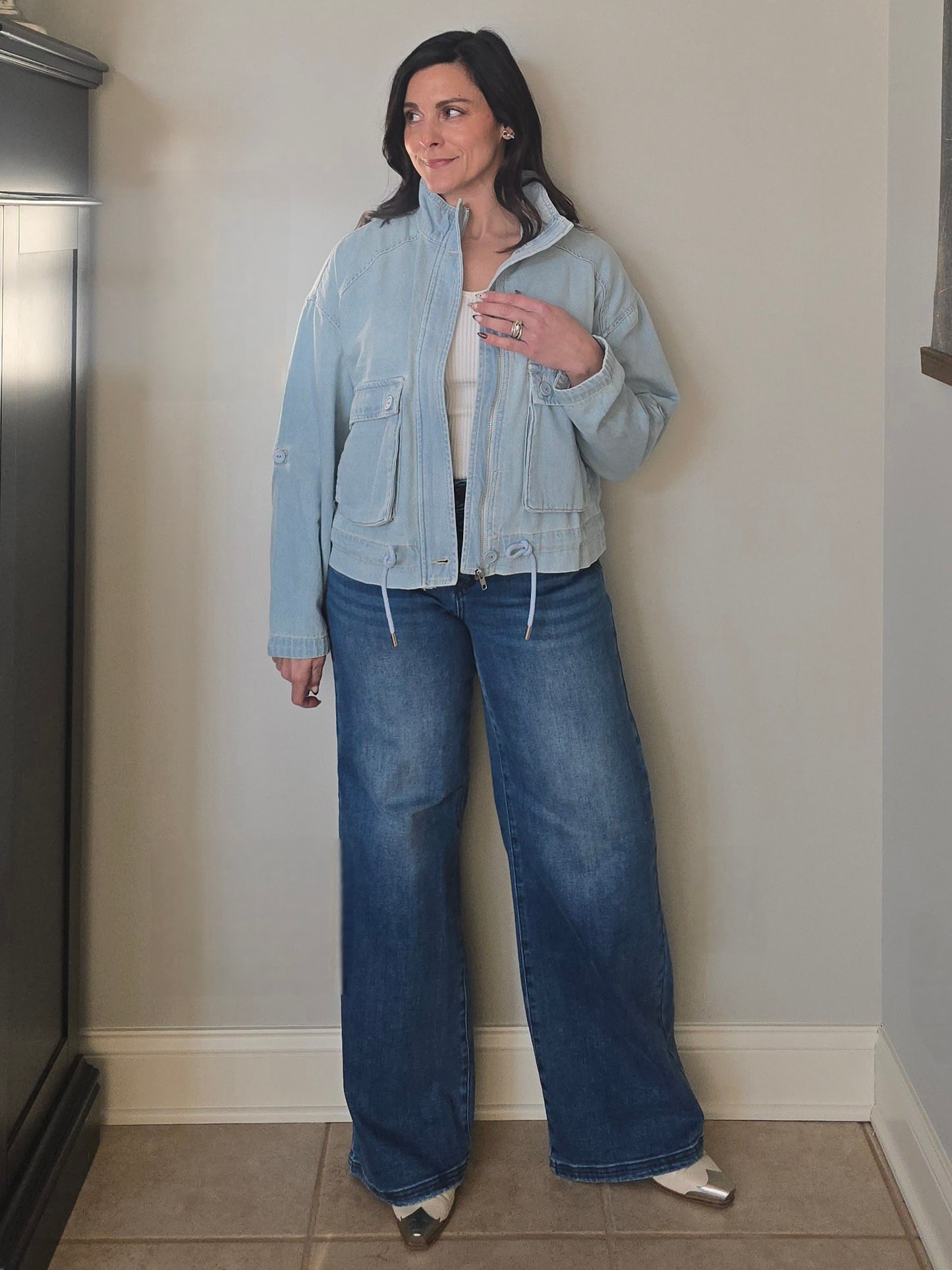 Light Wash Oversized Cargo Denim Jacket