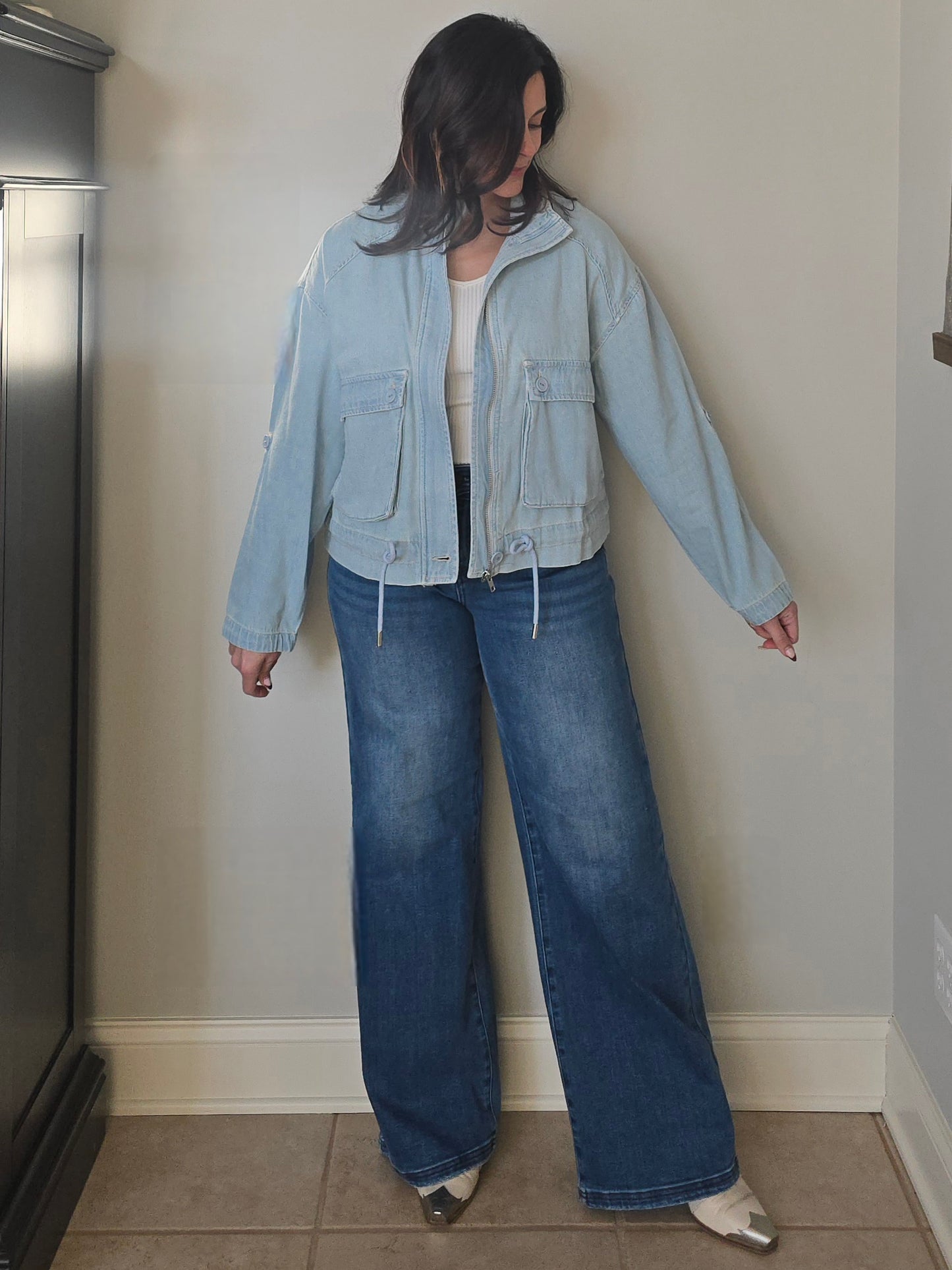 Light Wash Oversized Cargo Denim Jacket