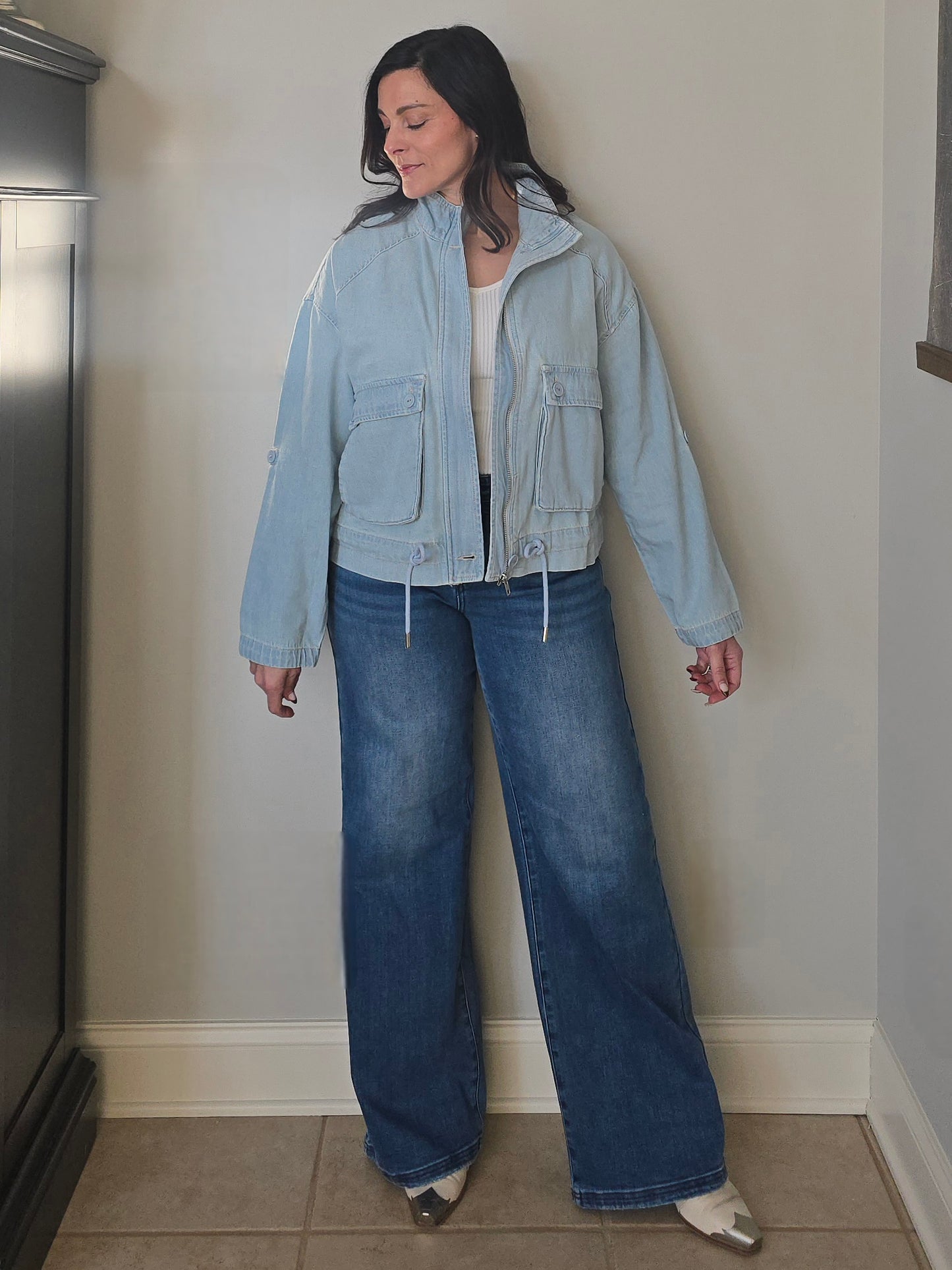 Light Wash Oversized Cargo Denim Jacket